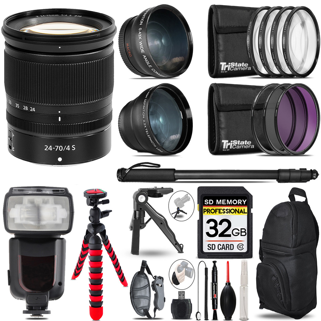 NIKKOR Z 24-70mm S Lens - 3 Lens Kit + Professional Flash - 32GB Kit (20072) *FREE SHIPPING*