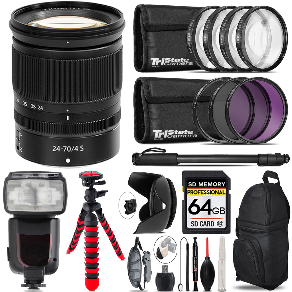 NIKKOR Z 24-70mm S Lens + Professional Flash+ 64GB Accessory Kit (20072) *FREE SHIPPING*