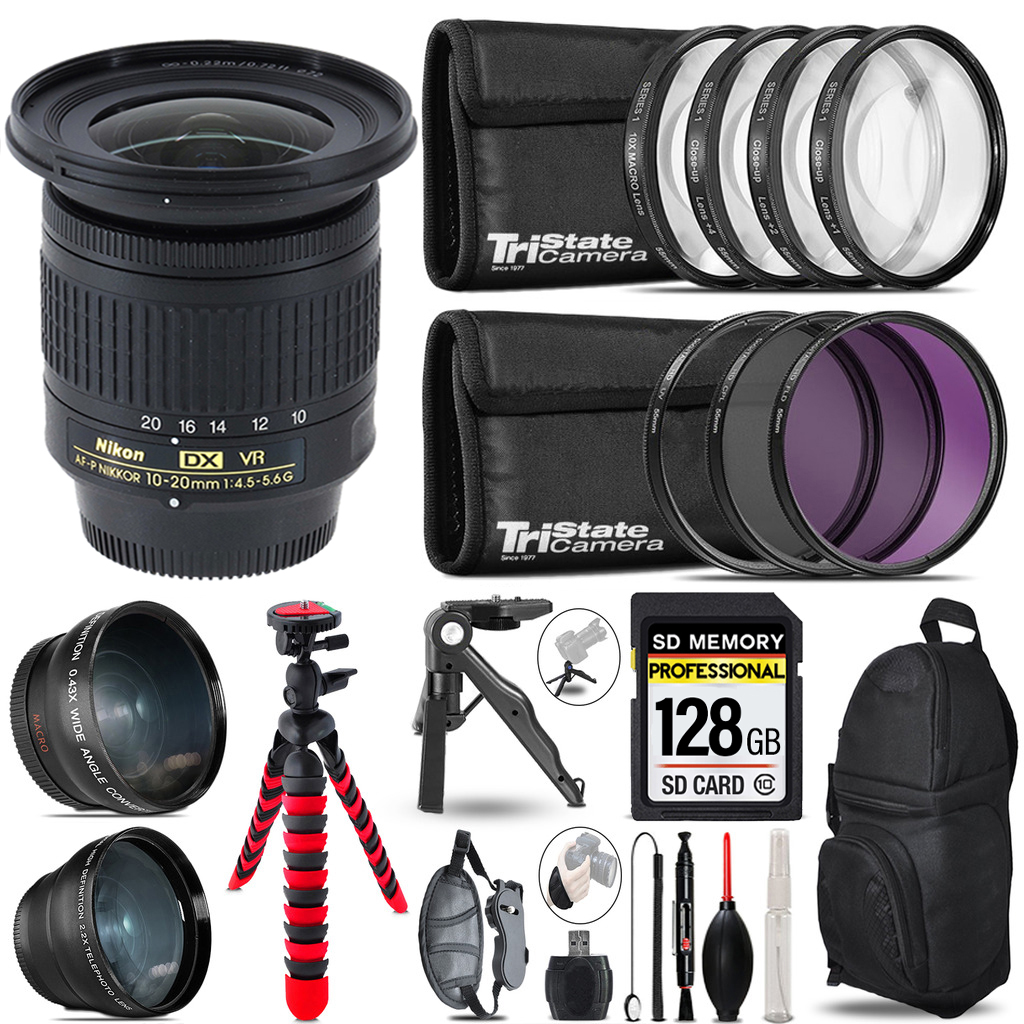 AF-P DX 10-20mm VR Lens - 3 Lens Kit + Tripod + Backpack - 128GB Kit (20067) *FREE SHIPPING*