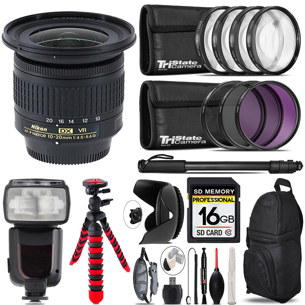 AF-P DX 10-20mm VR Lens + Professional Flash + 128GB Accessory Kit (20067) *FREE SHIPPING*