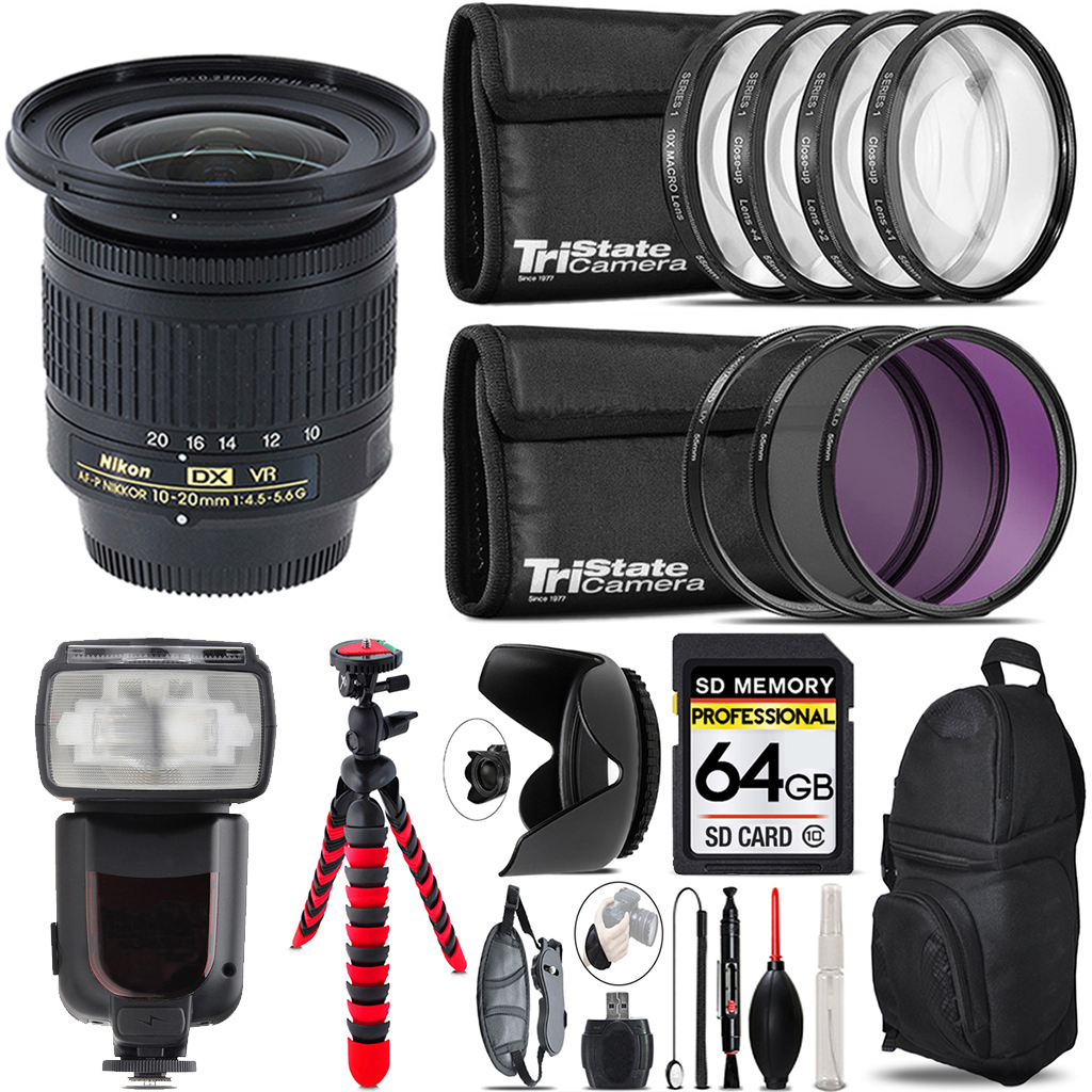 AF-P DX 10-20mm VR Lens + Canon Speedlight & More - 64GB Kit (20067) *FREE SHIPPING*