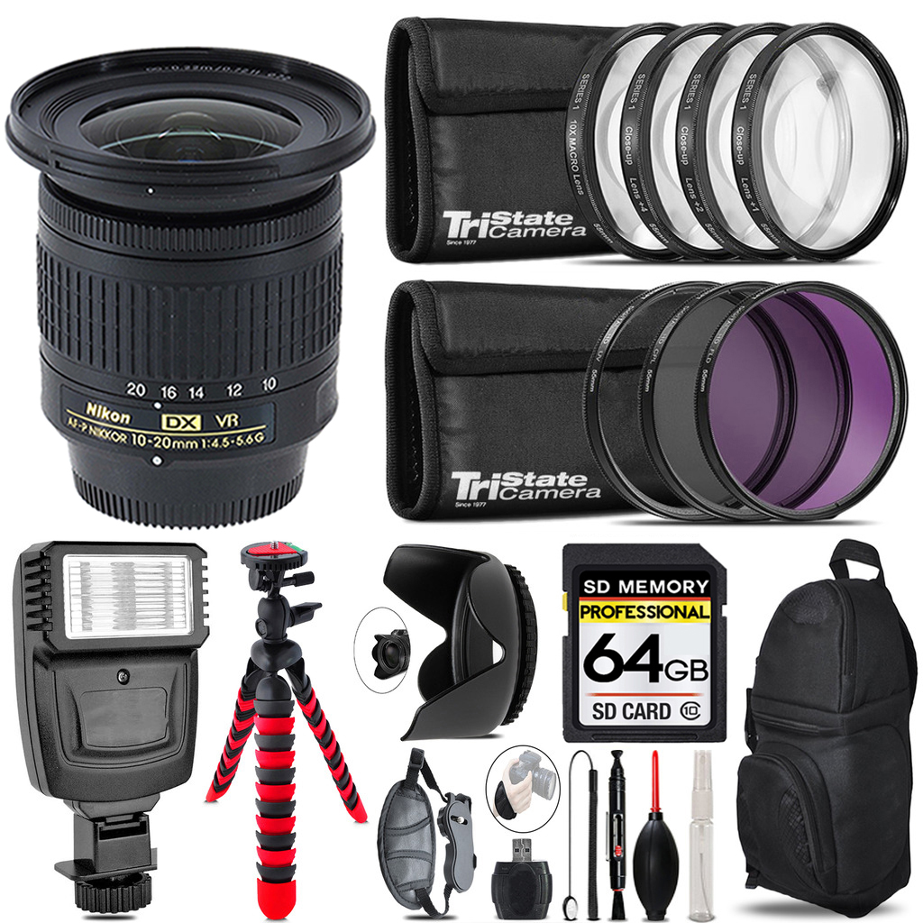 AF-P DX 10-20mm VR Lens + Flash + Tripod & More - 64GB Accessory Kit (20067) *FREE SHIPPING*