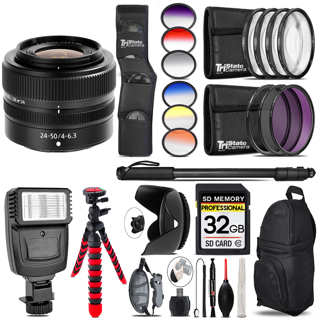 NIKKOR Z 24-50mm Lens + Flash + Color Filter Set - 32GB Accessory Kit (20096) *FREE SHIPPING*