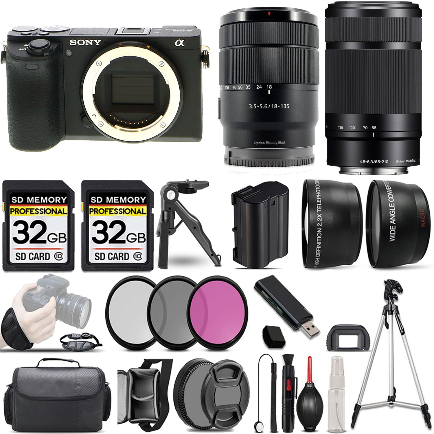 a6600 Camera + 18-135mm Lens + 55-210mm f/4.5-6.3 OSS Lens + 3 Piece Filter Set + 64GB (ILCE6600/B) *FREE SHIPPING*