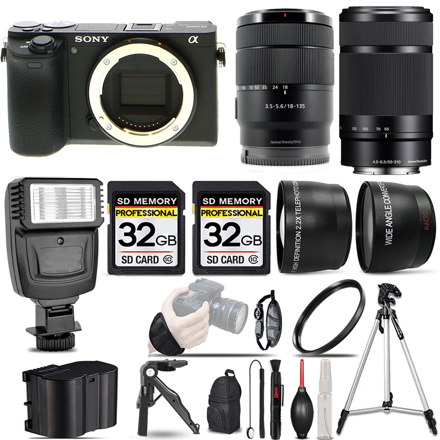 a6600 Camera + 18-135mm Lens + 55-210mm f/4.5-6.3 OSS Lens + Flash + 64GB - Kit (ILCE6600/B) *FREE SHIPPING*