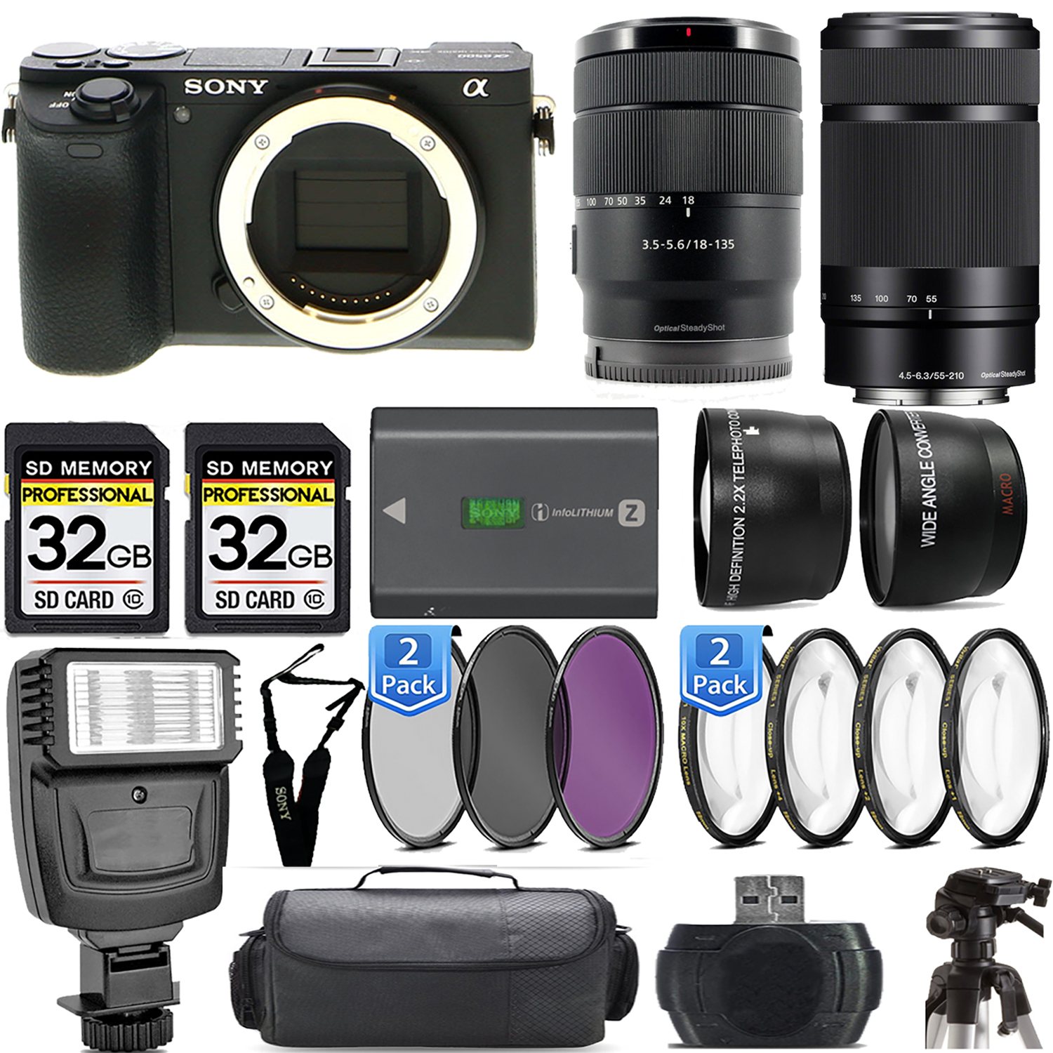 a6600 Camera + 18-135mm Lens + 55-210mm f/4.5-6.3 OSS Lens + Flash - Kit (ILCE6600/B) *FREE SHIPPING*