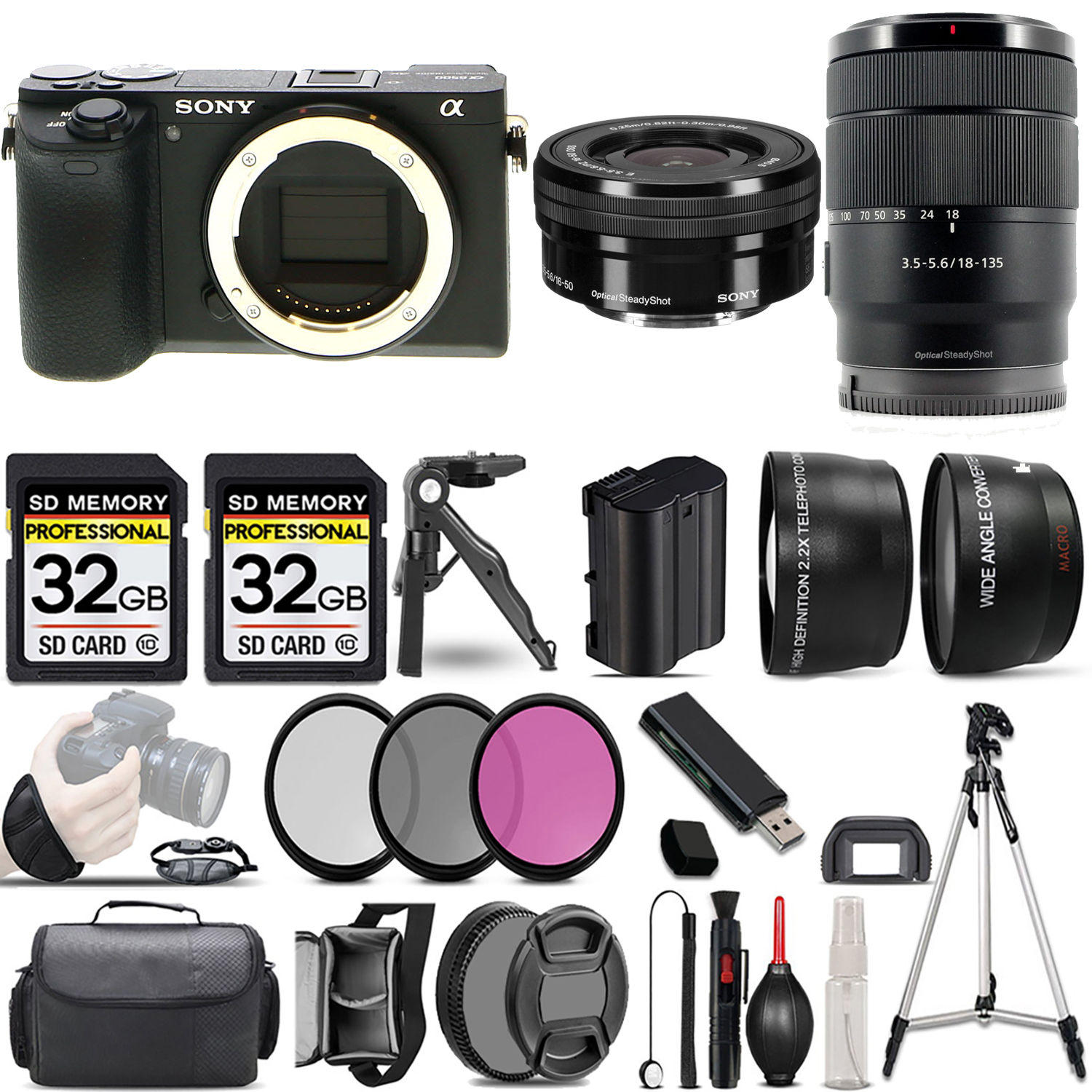 a6600 Camera + 18-135mm Lens + 16-50mm f/3.5-5.6 OSS Lens + 3 Piece Filter Set + 64GB (ILCE6600/B) *FREE SHIPPING*