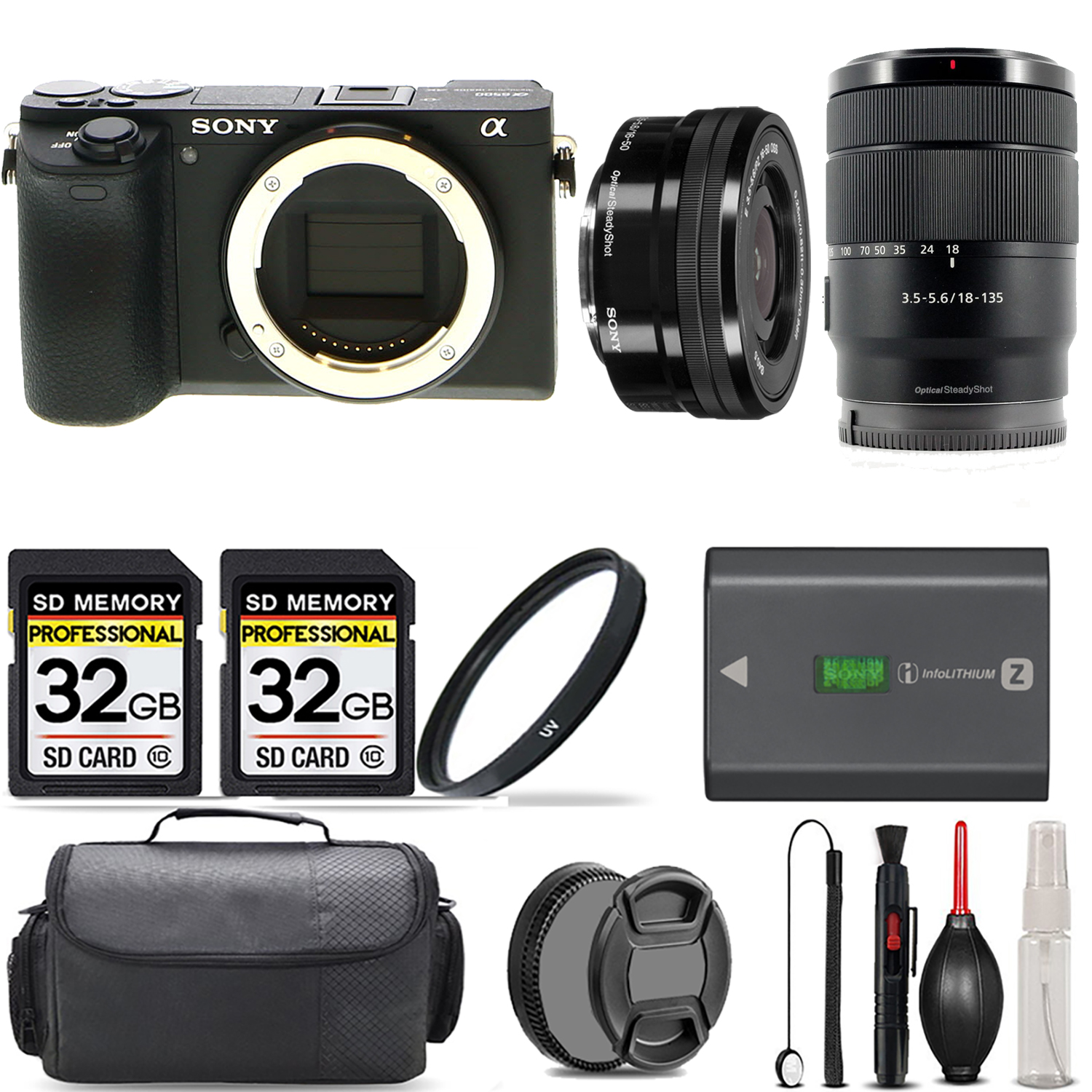 a6600 Camera + 18-135mm Lens + 16-50mm Lens + UV Filter + 64GB + Bag & More! (ILCE6600/B) *FREE SHIPPING*