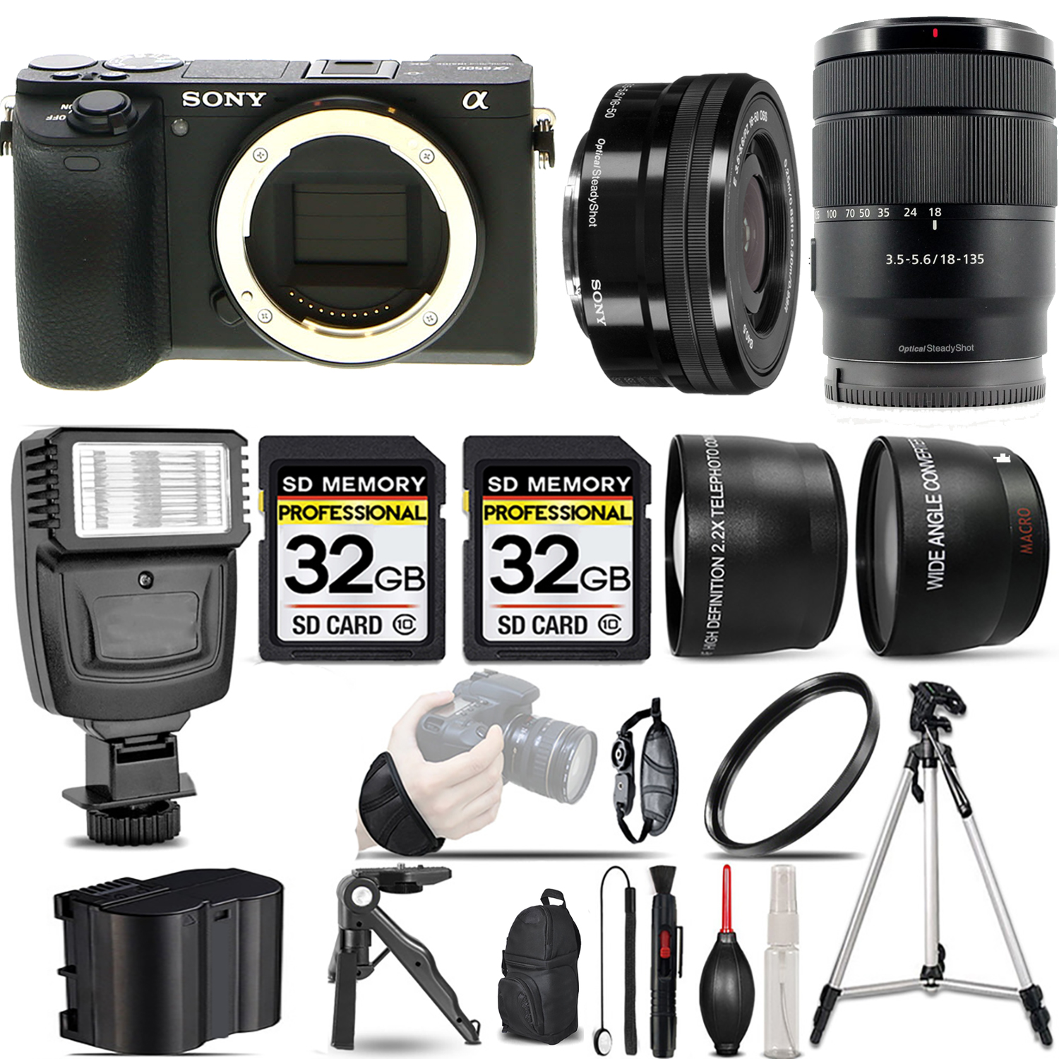 a6600 Camera + 18-135mm Lens + 16-50mm f/3.5-5.6 OSS Lens + Flash + 64GB - Kit (ILCE6600/B) *FREE SHIPPING*