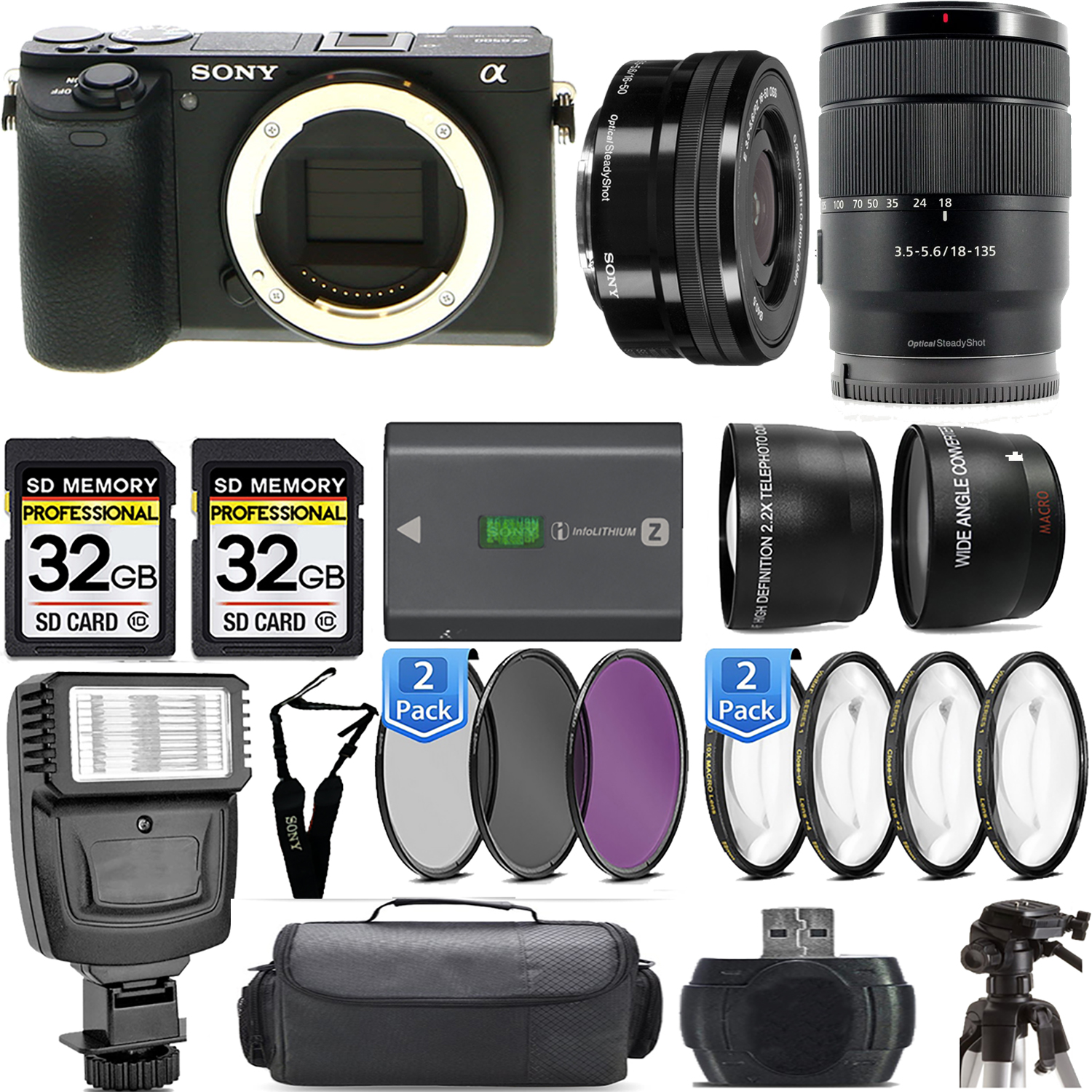 a6600 Camera + 18-135mm Lens + 16-50mm f/3.5-5.6 OSS Lens + Flash - Kit (ILCE6600/B) *FREE SHIPPING*