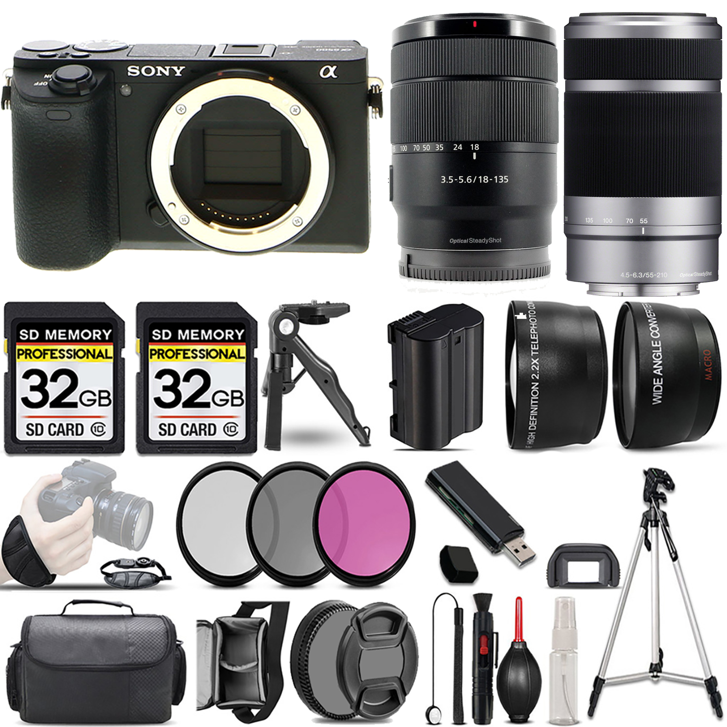 a6600 Camera + 18-135mm Lens + 55-210mm Lens (Silver) + 3 Piece Filter Set + 64GB (ILCE6600/B) *FREE SHIPPING*