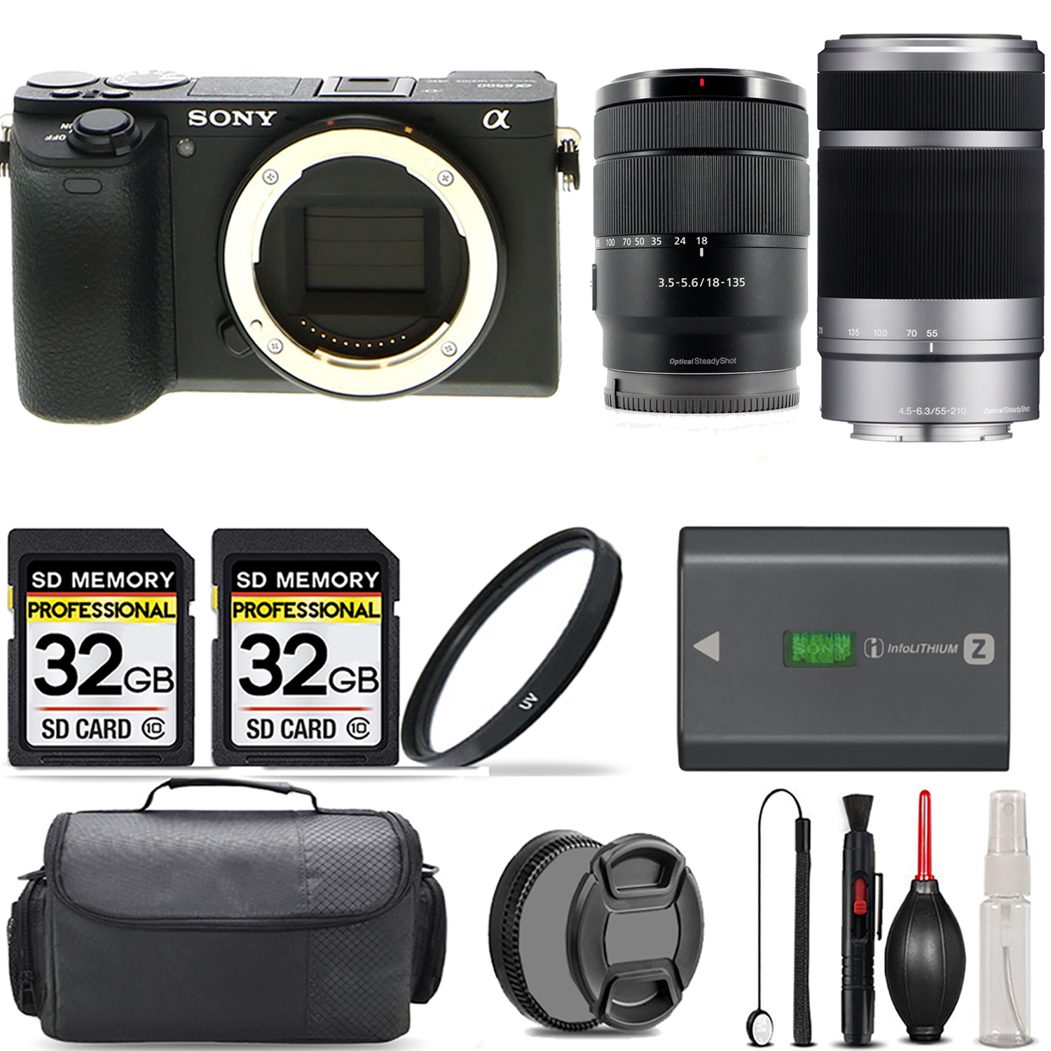 a6600 Camera + 18-135mm Lens + 55-210mm Lens (Silver) + UV Filter + 64GB Kit (ILCE6600/B) *FREE SHIPPING*