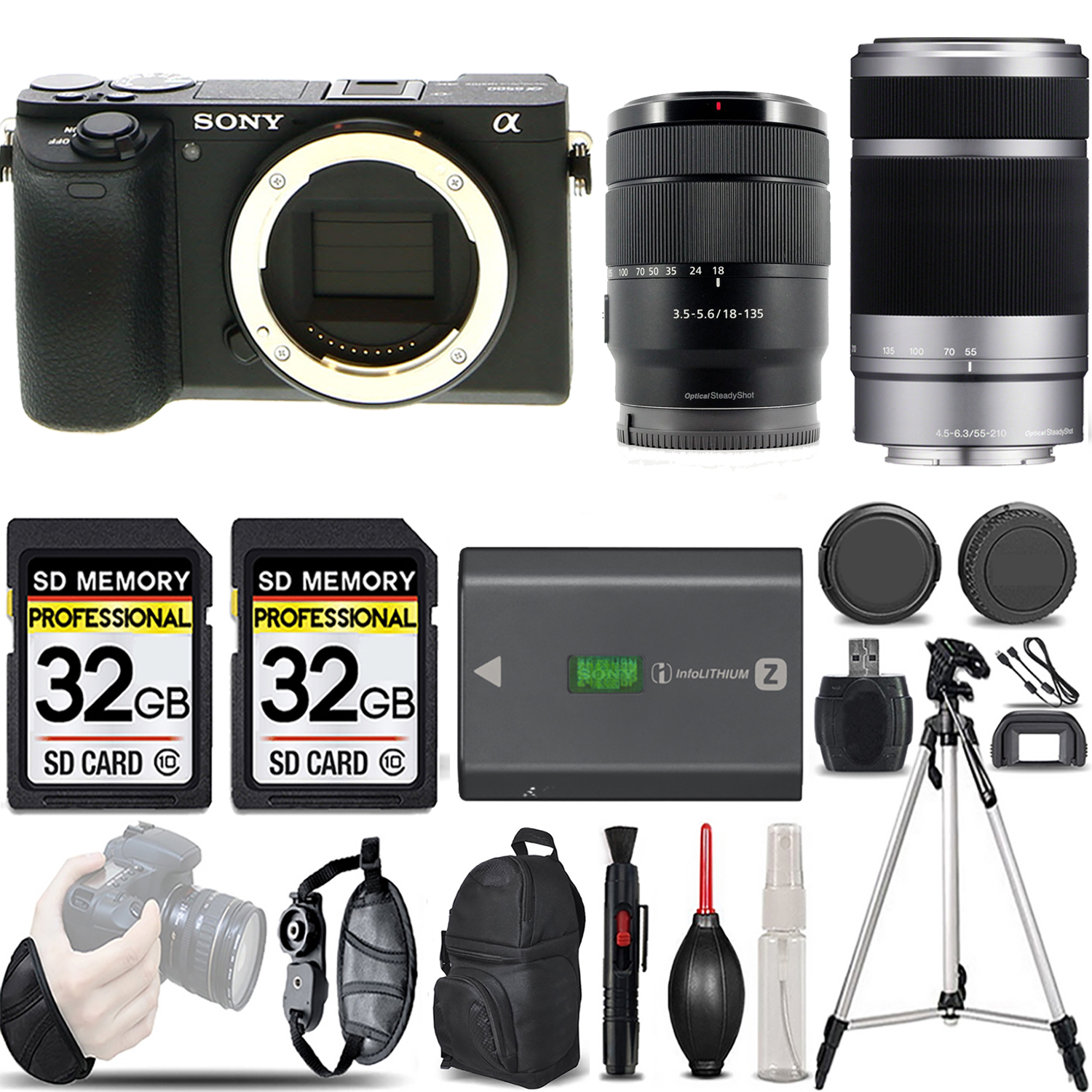 a6600 Camera + 18-135mm Lens + 55-210mm f/4.5-6.3 OSS Lens (Silver) - Mega KIT (ILCE6600/B) *FREE SHIPPING*