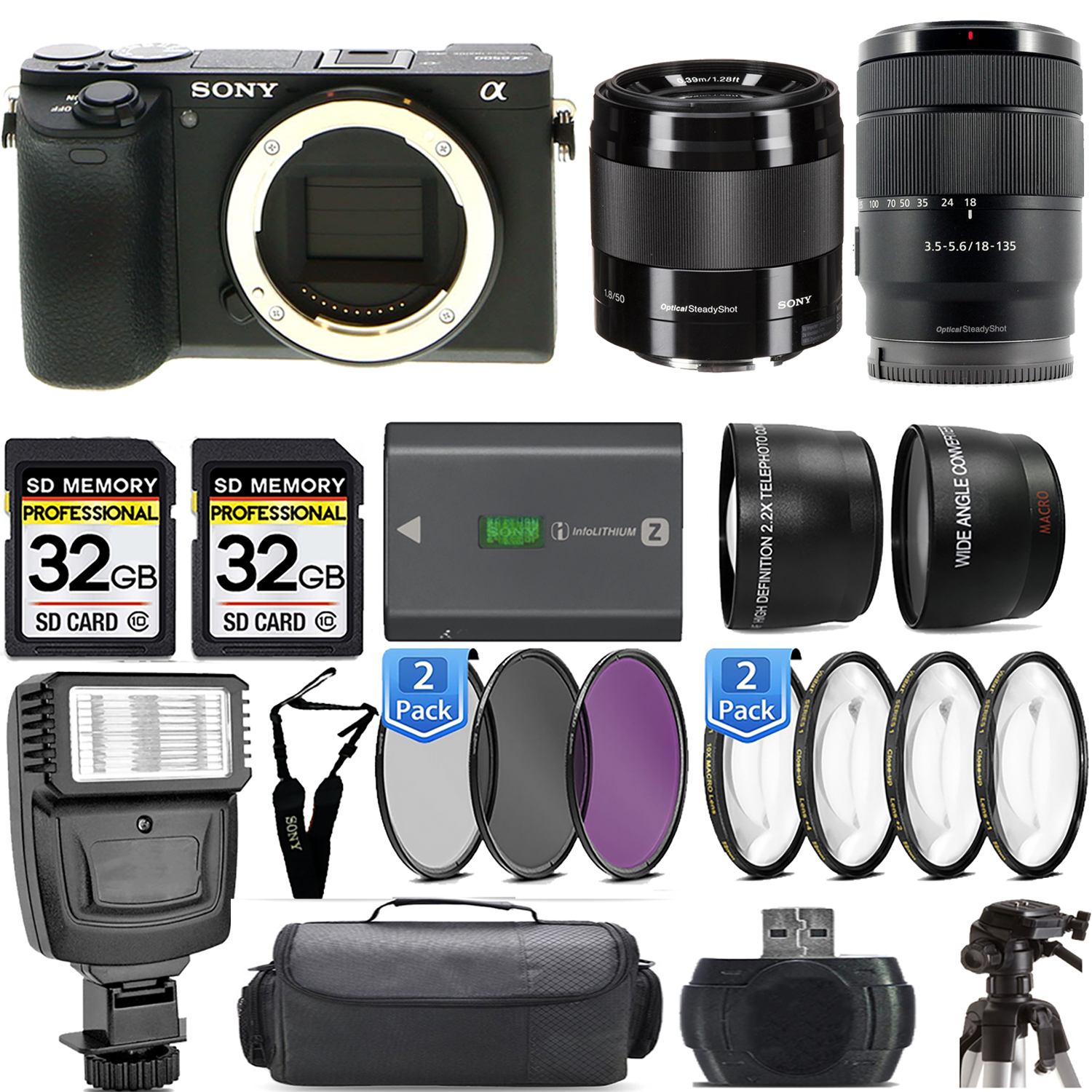 SONY a6600 Camera + 18135mm Lens + 50mm f/1.8 OSS Lens (Black