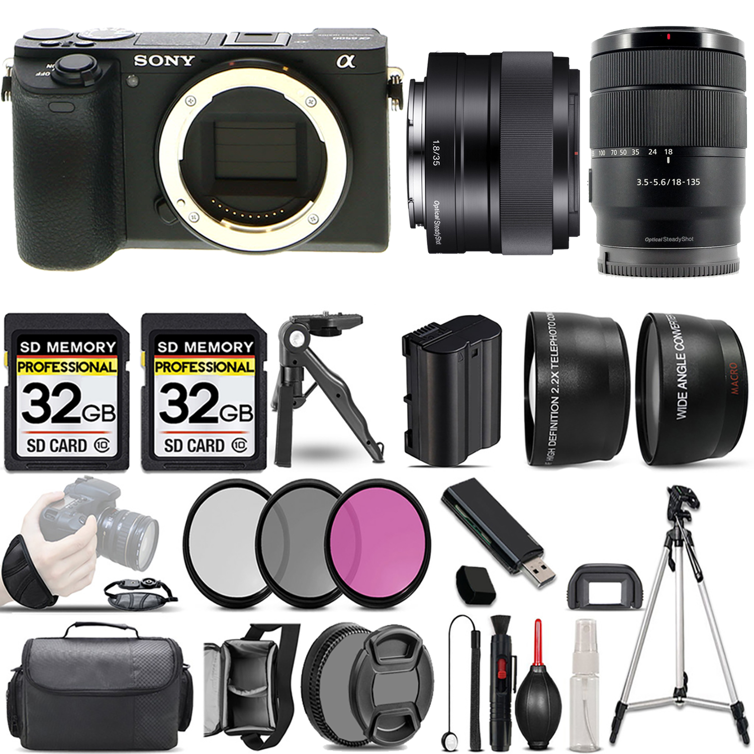 a6600 Camera + 18-135mm Lens + 35mm f/1.8 OSS Lens + 3 Piece Filter Set + 64GB (ILCE6600/B) *FREE SHIPPING*