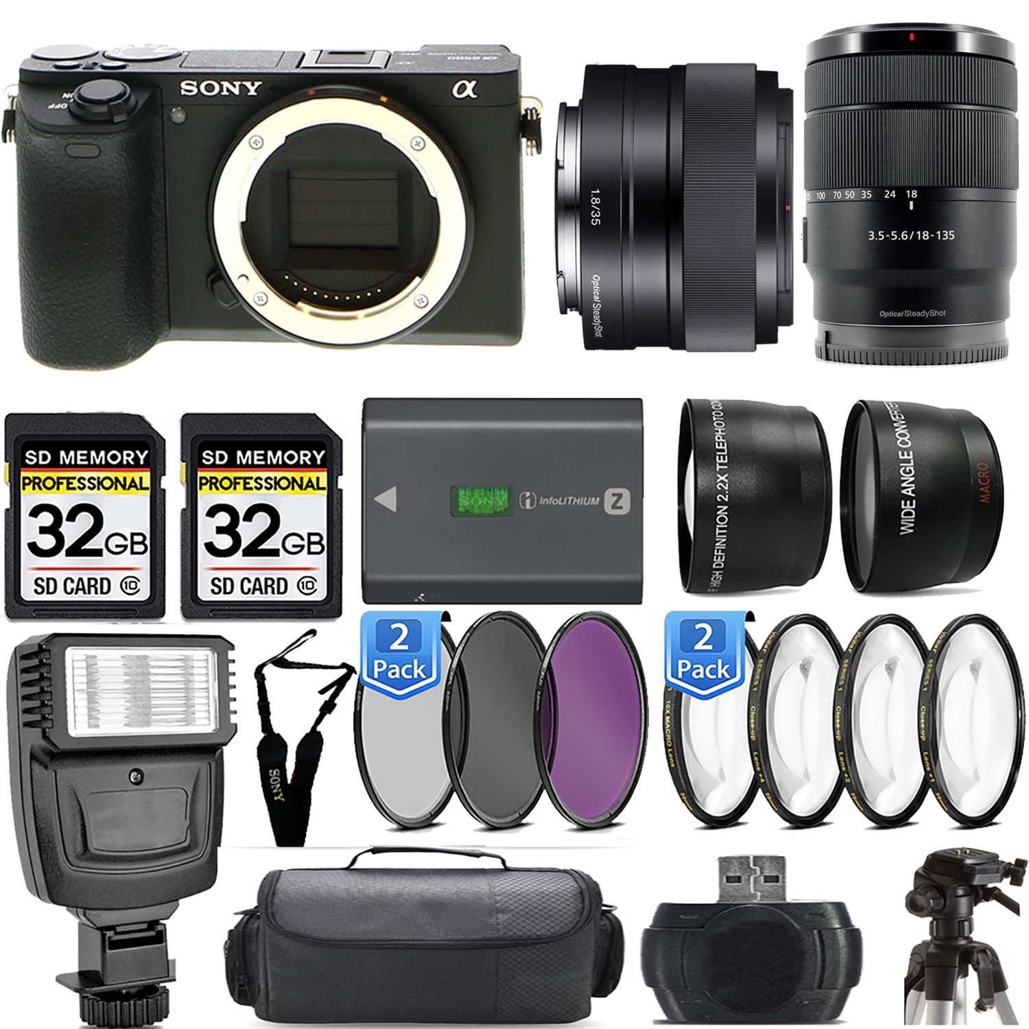 a6600 Camera + 18-135mm Lens + 35mm f/1.8 OSS Lens + Flash - Kit (ILCE6600/B) *FREE SHIPPING*