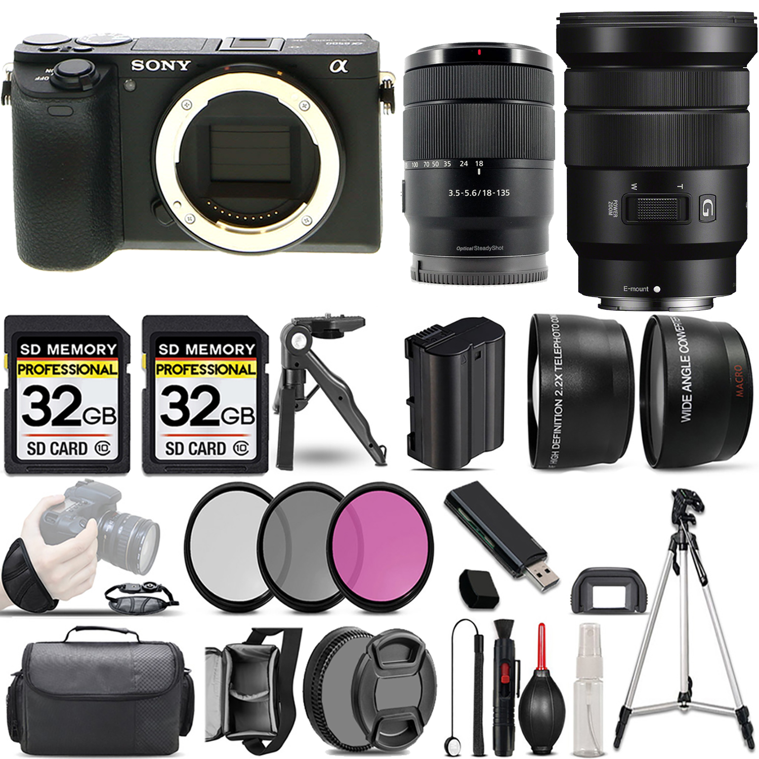 a6600 Camera + 18-135mm Lens + 18-105mm f/4 G OSS Lens + 3 Piece Filter Set + 64GB (ILCE6600/B) *FREE SHIPPING*