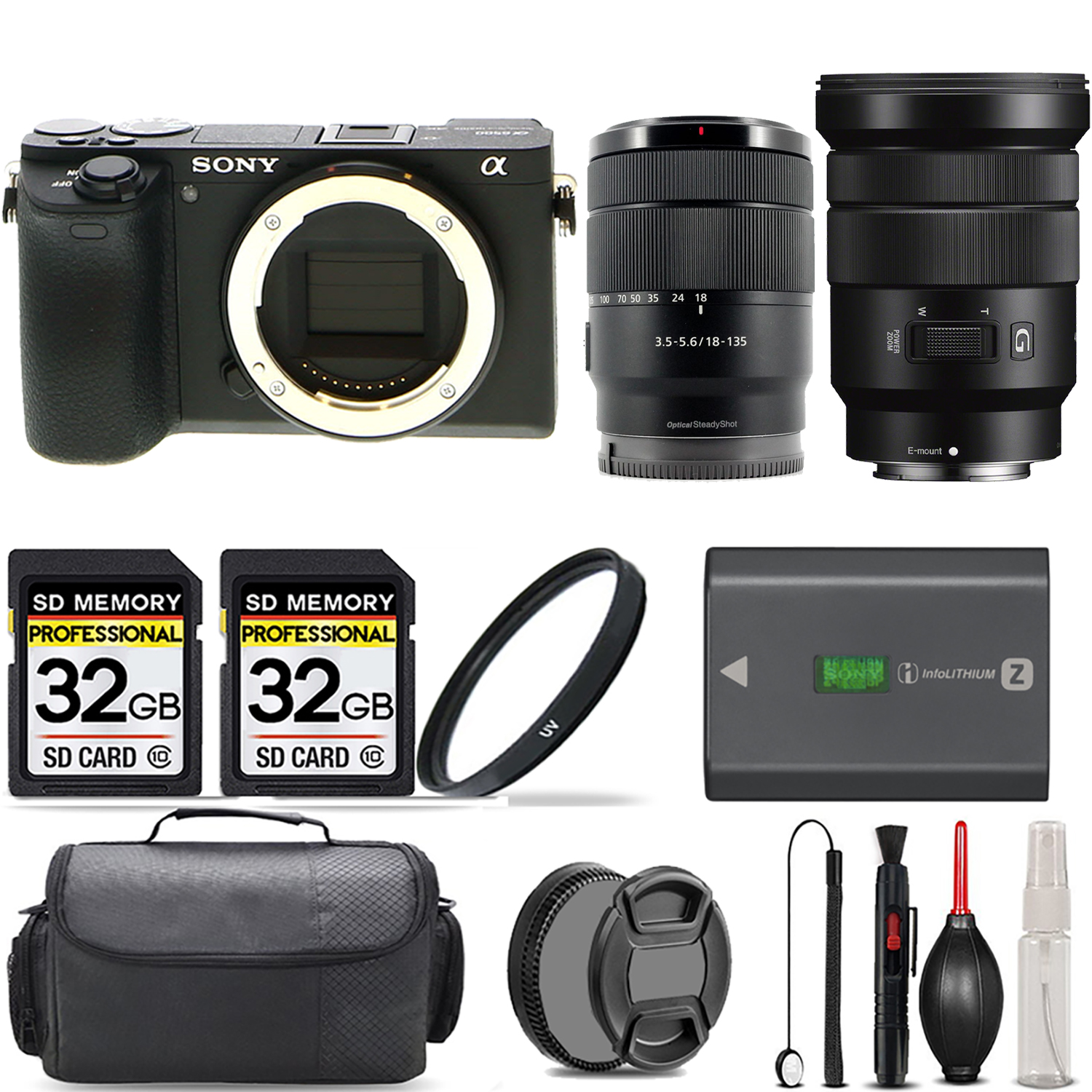 a6600 Camera + 18-135mm Lens + 18-105mm Lens + UV Filter + 64GB + Bag & More! (ILCE6600/B) *FREE SHIPPING*