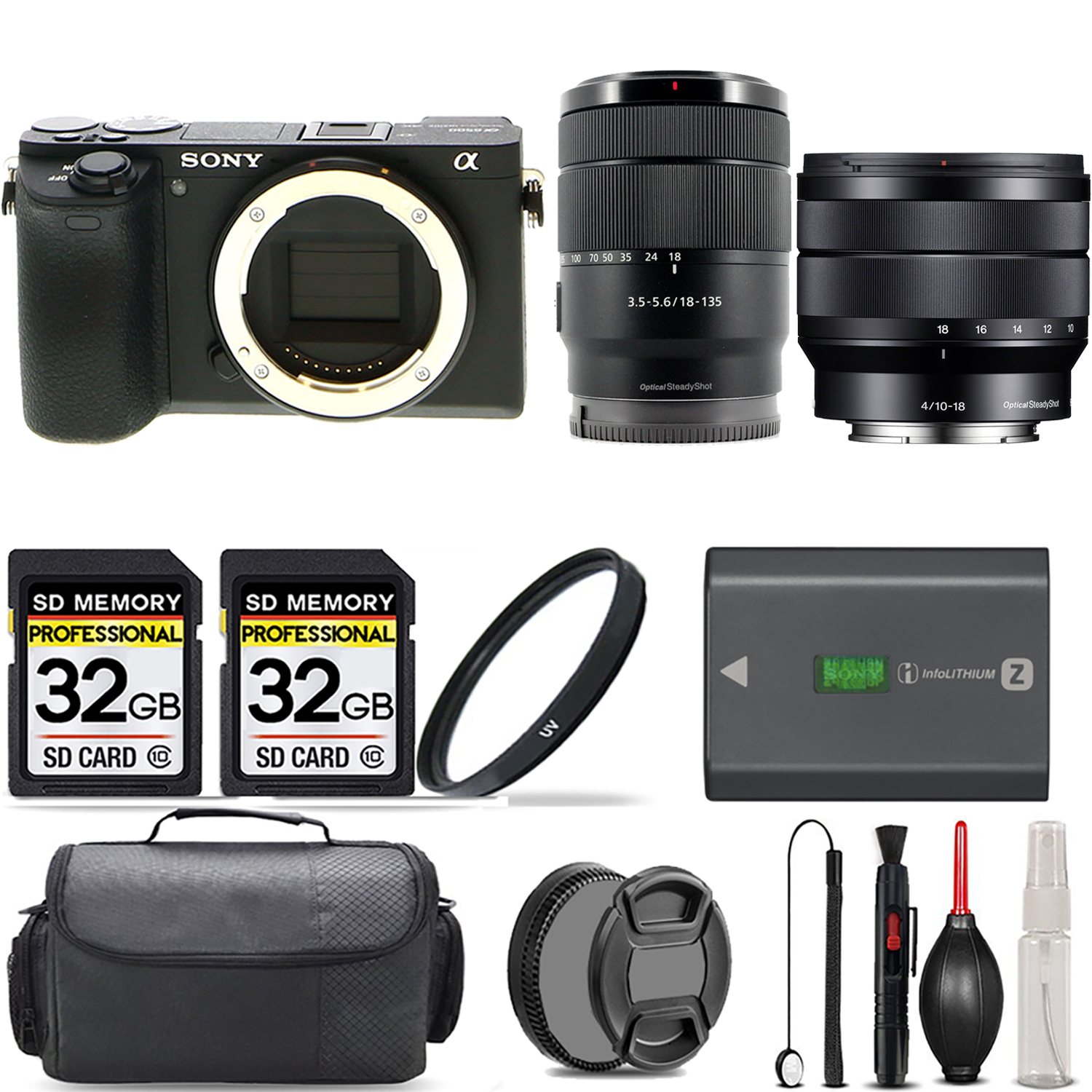 a6600 Camera + 18-135mm Lens + 10-18mm Lens + UV Filter + 64GB +Bag & More! (ILCE6600/B) *FREE SHIPPING*