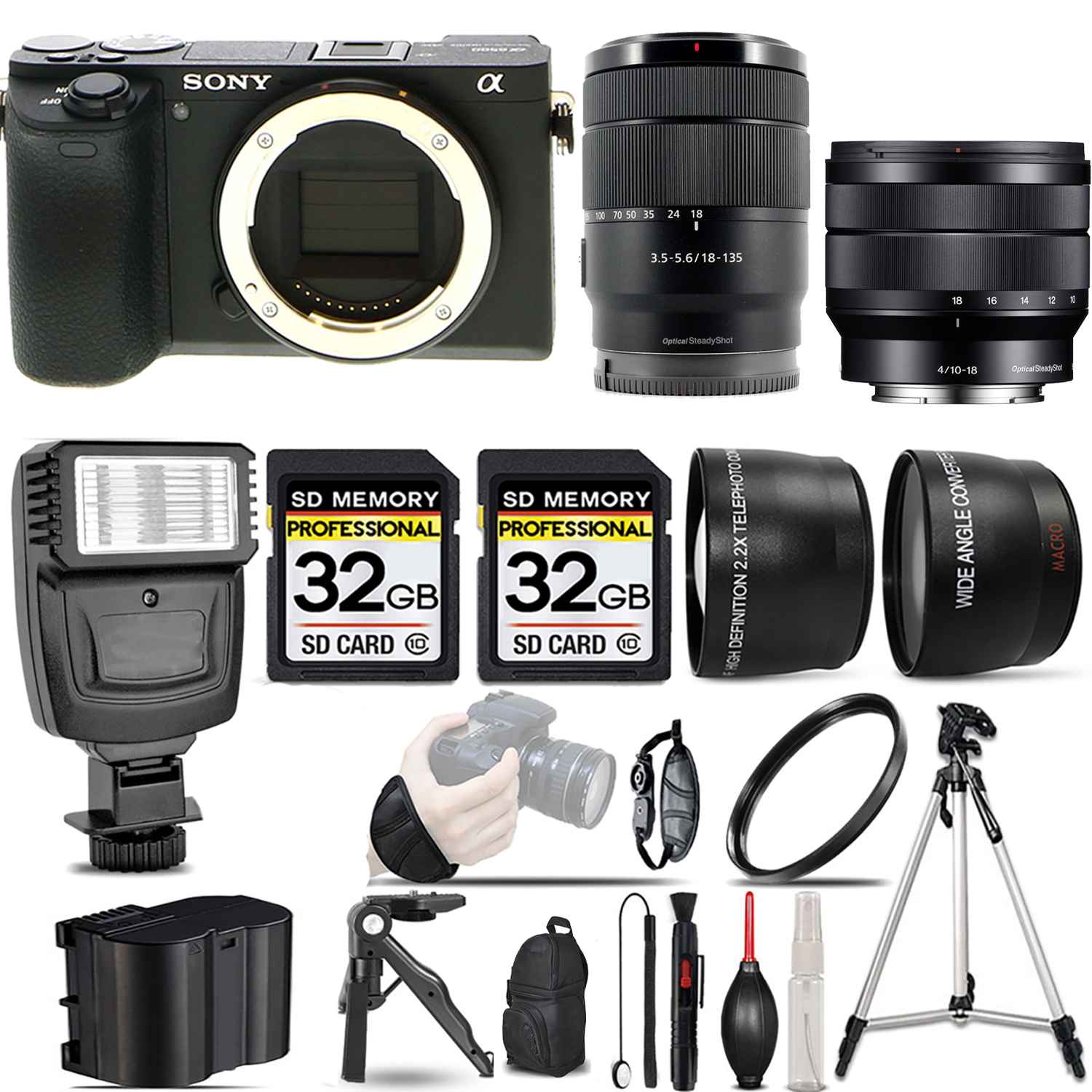 a6600 Camera + 18-135mm Lens + 10-18mm f/4 OSS Lens + Flash + 64GB - Kit (ILCE6600/B) *FREE SHIPPING*
