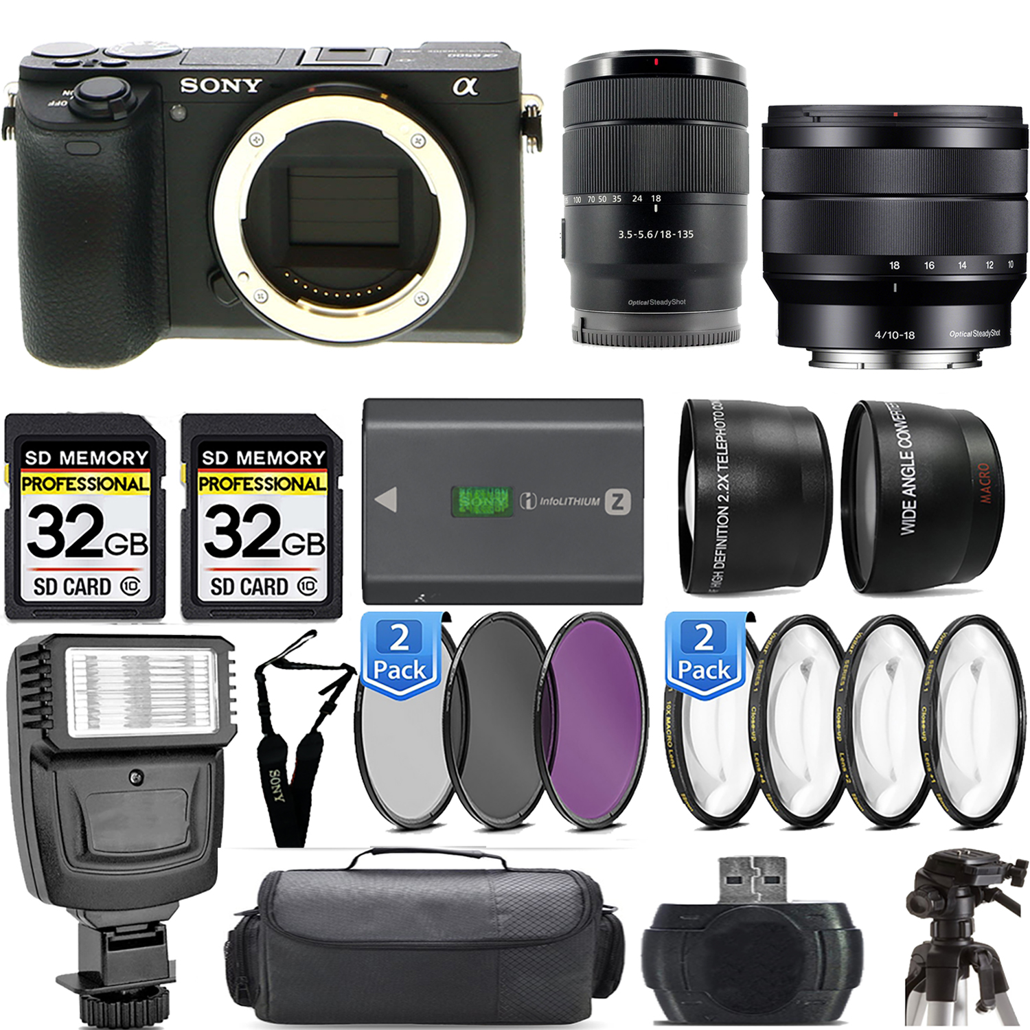 a6600 Camera + 18-135mm Lens + 10-18mm f/4 OSS Lens + Flash - Kit (ILCE6600/B) *FREE SHIPPING*