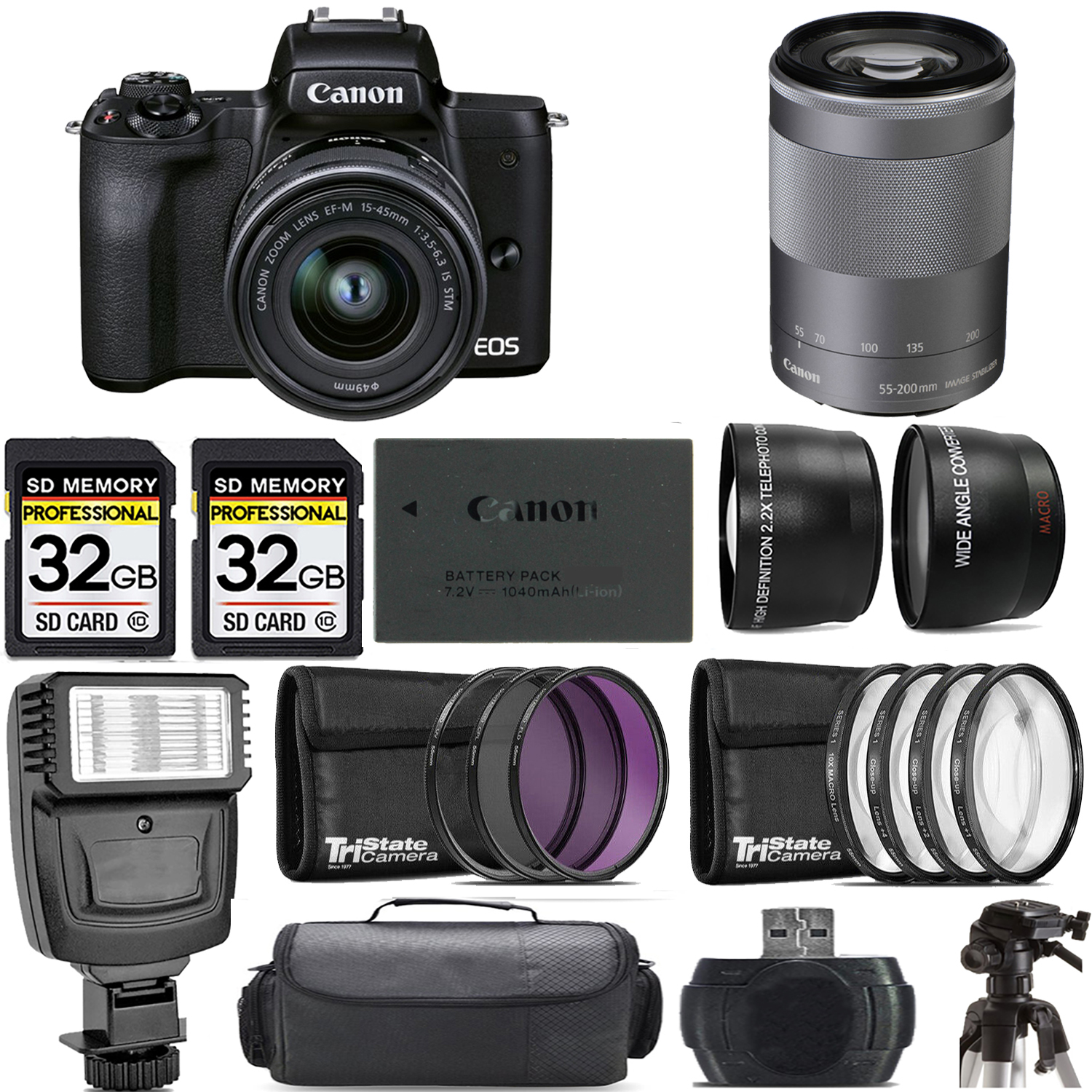 M50 II + 15-45mm Lens (Black) + 55-200mm IS Lens (Silver) + Flash - Kit *FREE SHIPPING*