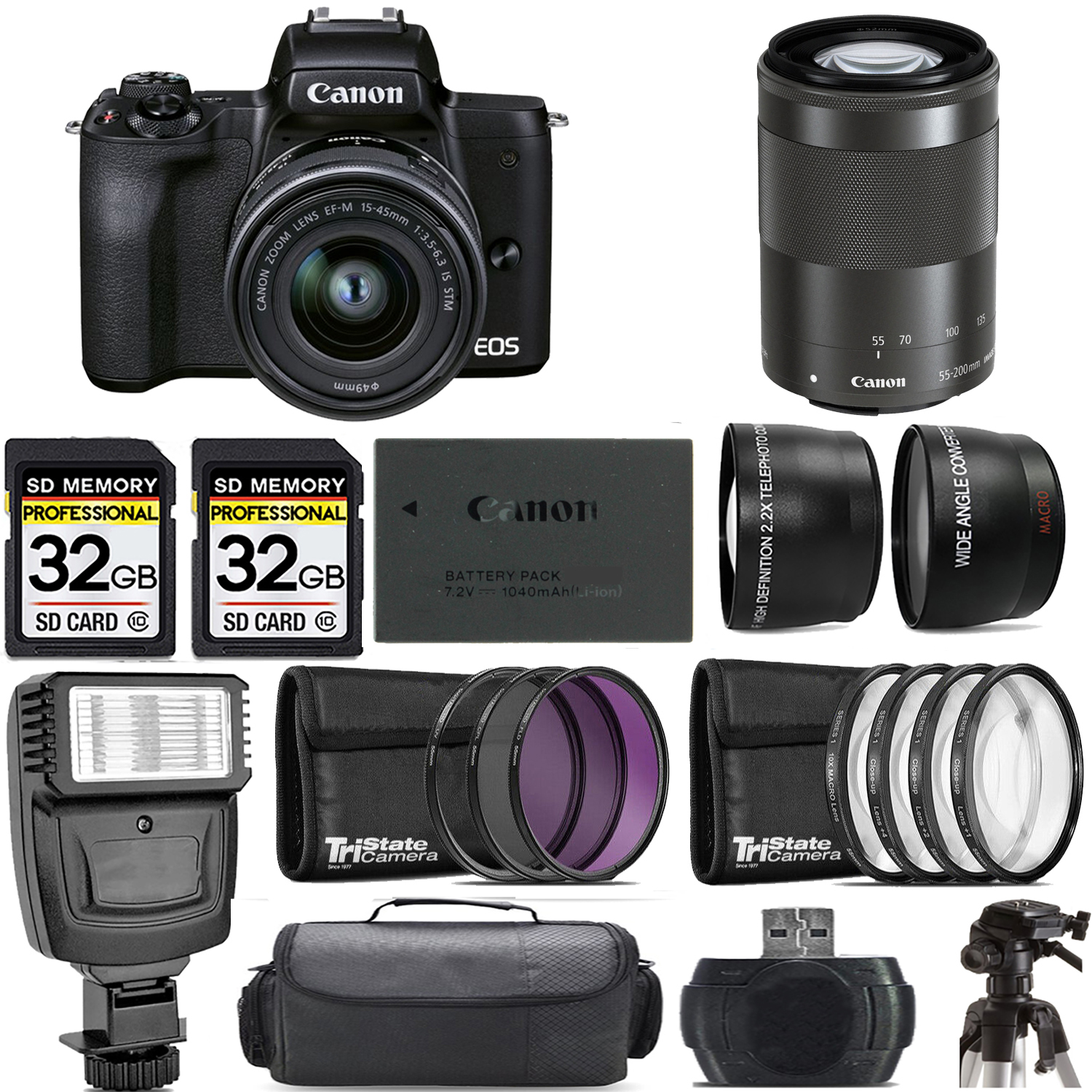 M50 II + 15-45mm Lens (Black) + 55-200mm IS Lens (Black) + Flash - Kit *FREE SHIPPING*