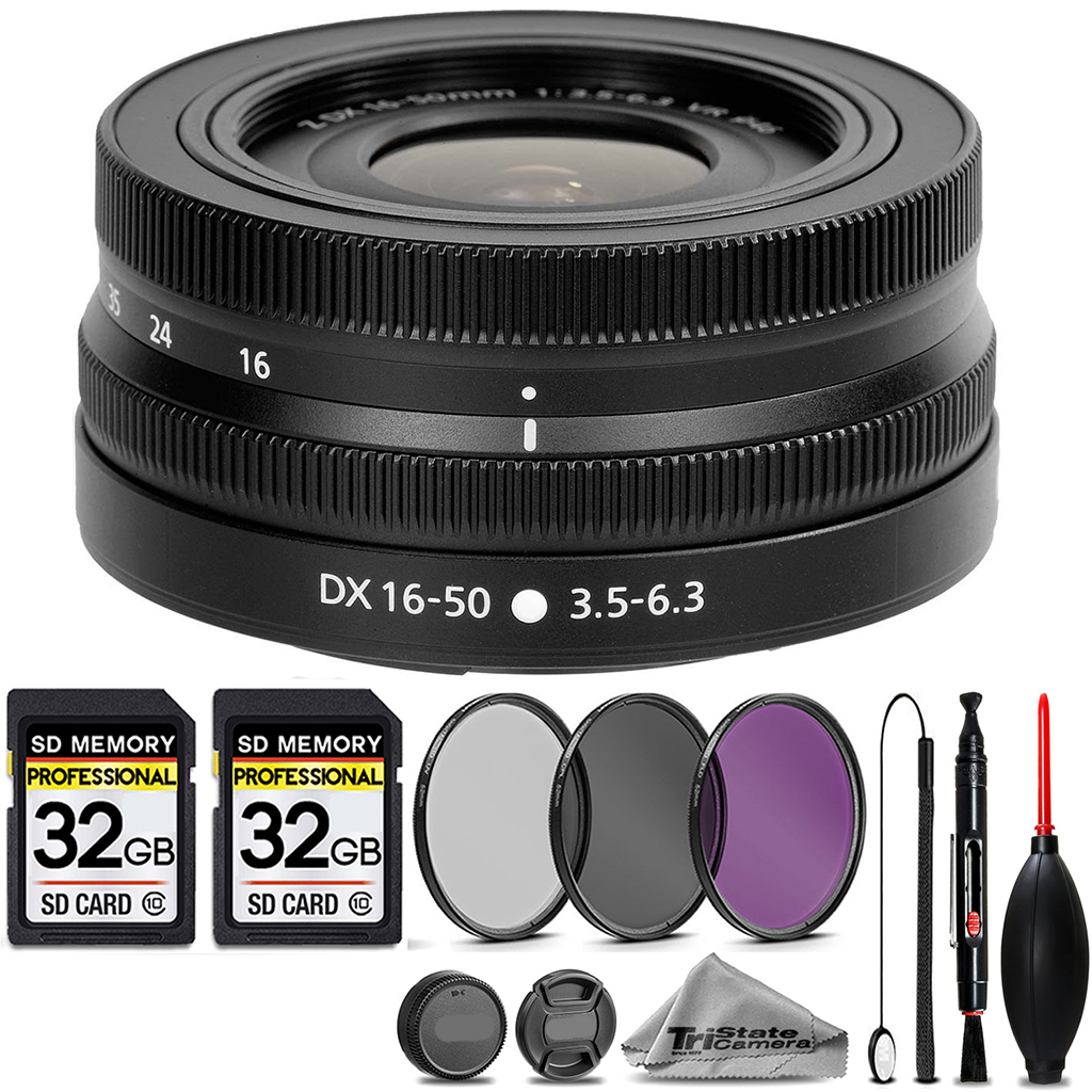 NIKKOR Z DX 16-50mm VR Lens + 3 Piece Filter Set + 64GB STORAGE BUNDLE KIT (20084) *FREE SHIPPING*