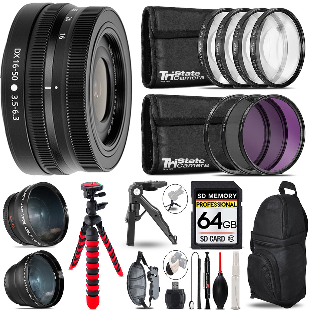 Z DX 16-50mm VR Lens - 3 Lens Kit + Tripod + Backpack - 64GB Kit (20084) *FREE SHIPPING*
