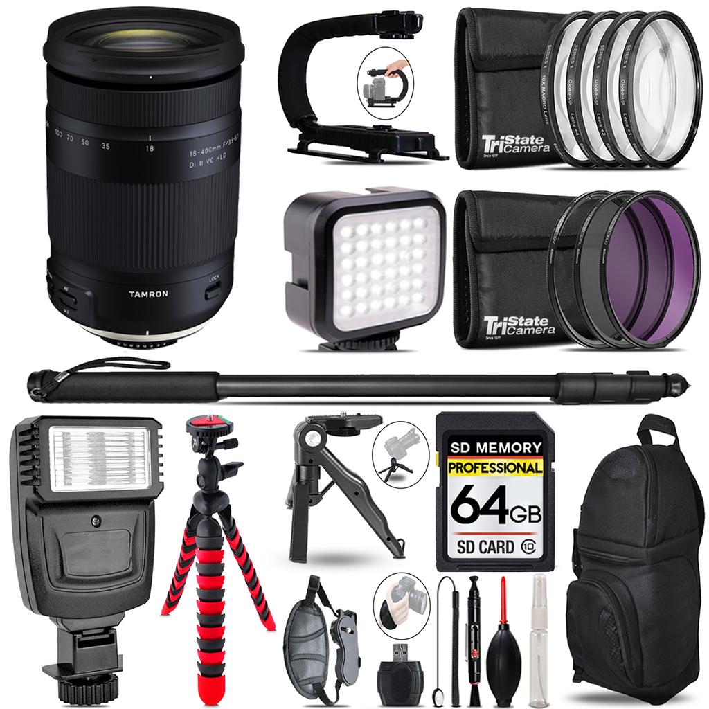 18-400mm F/3.5-6.3 DI-II VC HLD Zoom Lens (Nikon) - Video Kit + Slave Flash + Monopad - 64GB Kit (AFB028N-700) *FREE SHIPPING*