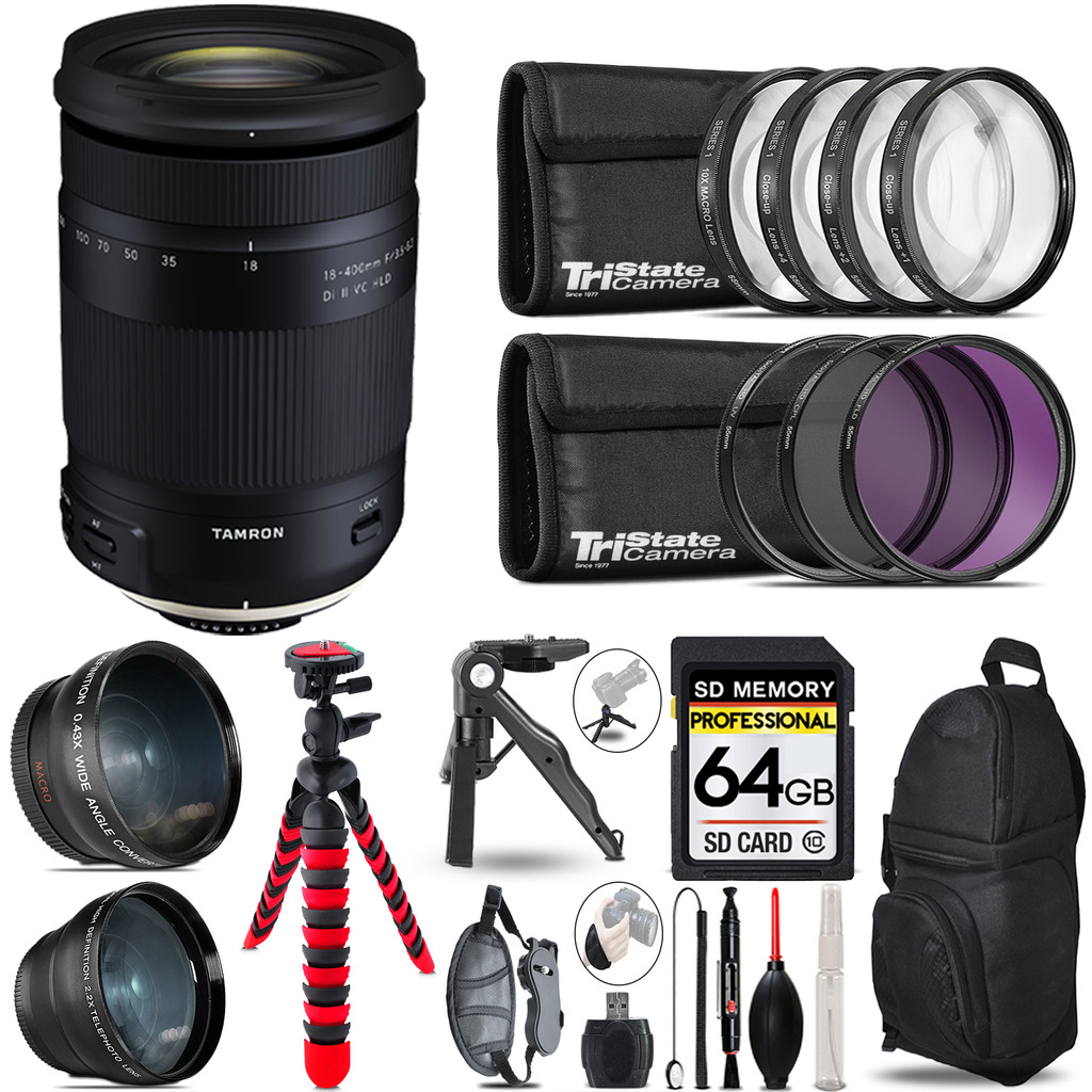 18-400mm F/3.5-6.3 DI-II VC HLD Zoom Lens (Nikon) - 3 Lens Kit + Tripod + Backpack - 64GB Kit (AFB028N-700) *FREE SHIPPING*