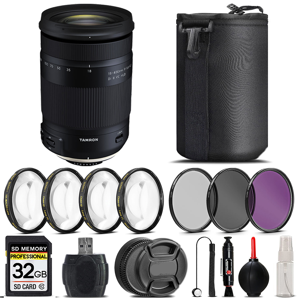 18-400mm F/3.5-6.3 DI-II VC HLD Zoom Lens (Nikon) + 4 Piece Macro Set + UV, CPL, FLD Filter - 32GB (AFB028N-700) *FREE SHIPPING*
