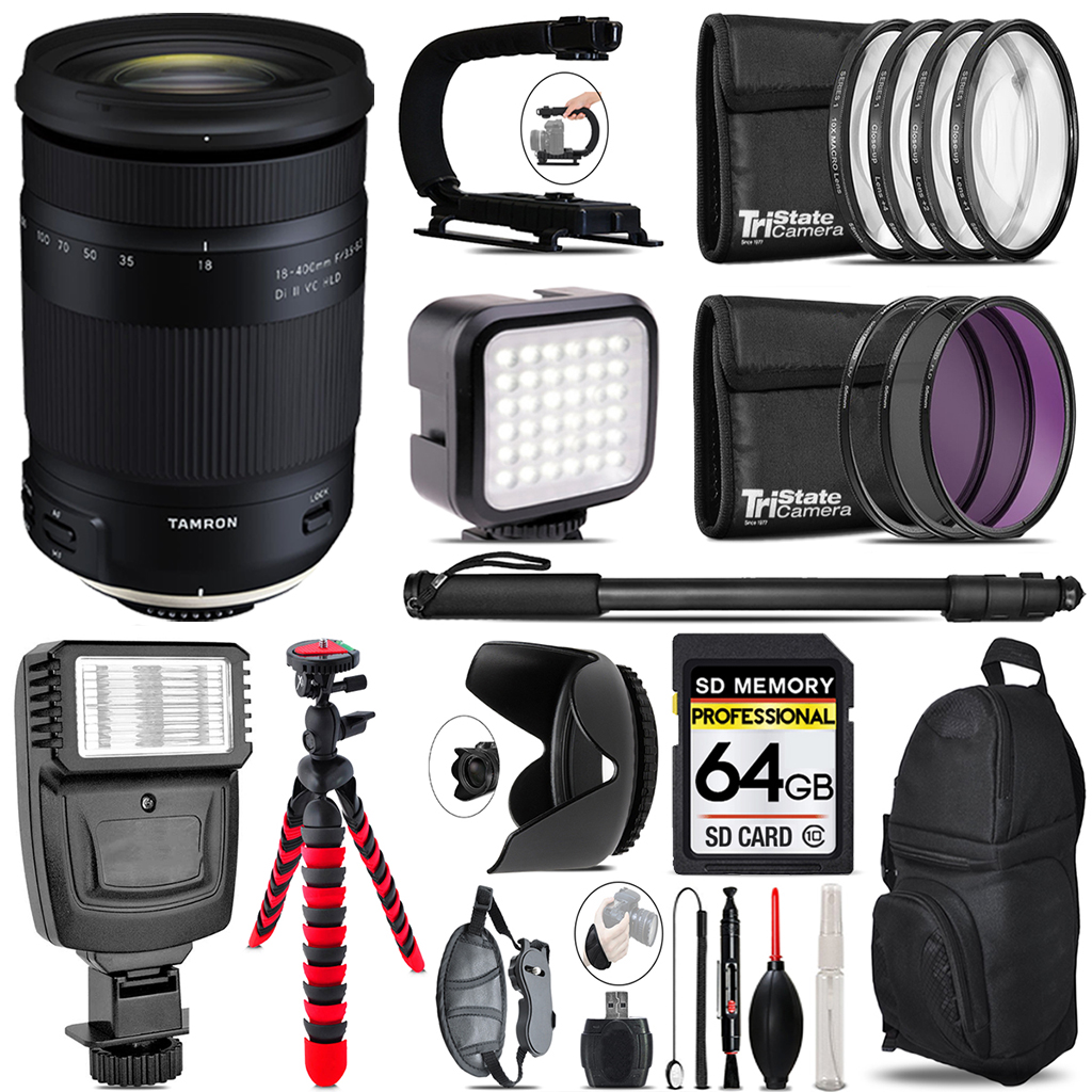 18-400mm F/3.5-6.3 DI-II VC HLD Zoom Lens (Nikon) - Video Kit + Flash - 64GB Accessory Bundle (AFB028N-700) *FREE SHIPPING*