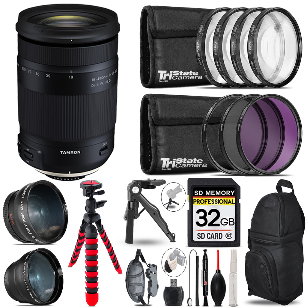 18-400mm F/3.5-6.3 DI-II VC HLD Zoom Lens (Nikon) - 3 Lens Kit + Tripod + Backpack - 32GB Kit (AFB028N-700) *FREE SHIPPING*