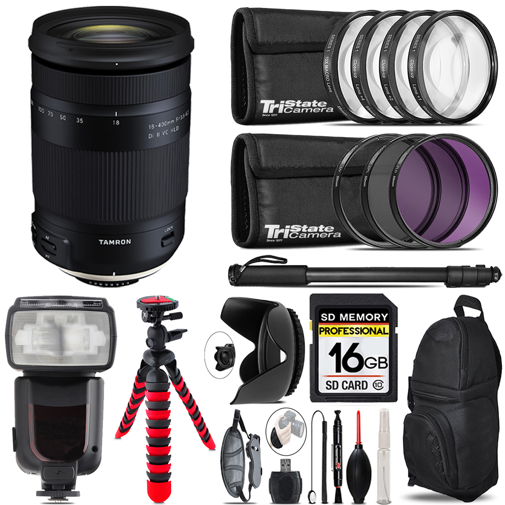 18-400mm F/3.5-6.3 DI-II VC HLD Zoom Lens (Canon) + Professional Flash + 128GB Accessory Kit (AFB028C-700) *FREE SHIPPING*