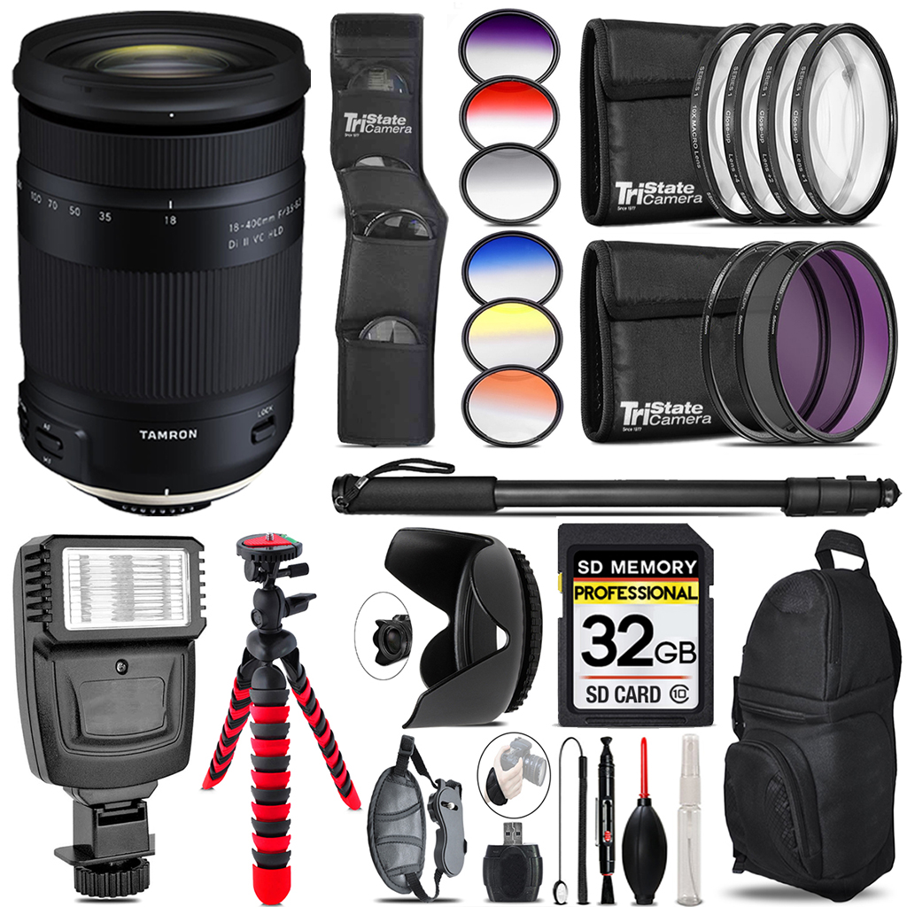 18-400mm F/3.5-6.3 DI-II VC HLD Zoom Lens (Canon) + Flash +Color Filter Set - 32GB Accessory Kit (AFB028C-700) *FREE SHIPPING*