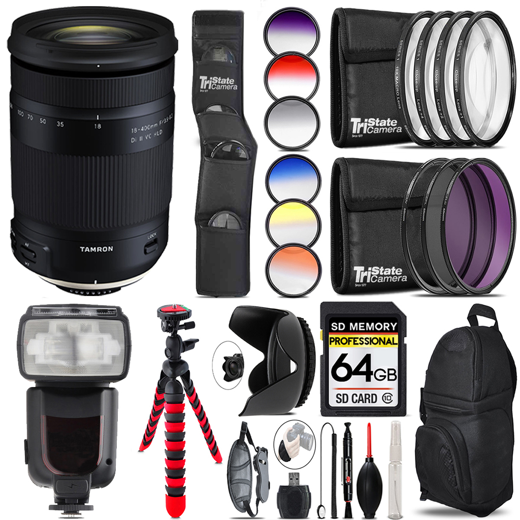 18-400mm F/3.5-6.3 DI-II VC HLD Zoom Lens (Canon) + Speedlight - 64GB Accessory Kit (AFB028C-700) *FREE SHIPPING*
