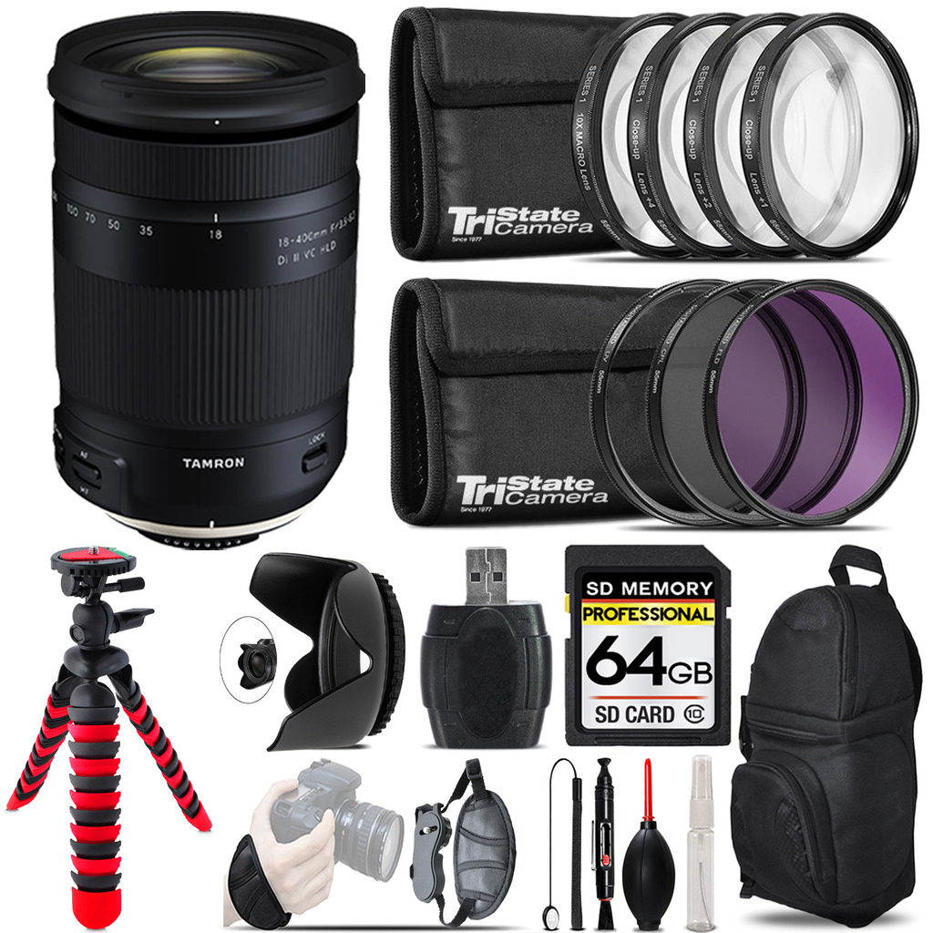 18-400mm F/3.5-6.3 DI-II VC HLD Zoom Lens (Canon) + Macro Filter Kit & More - 64GB Accessory Kit (AFB028C-700) *FREE SHIPPING*