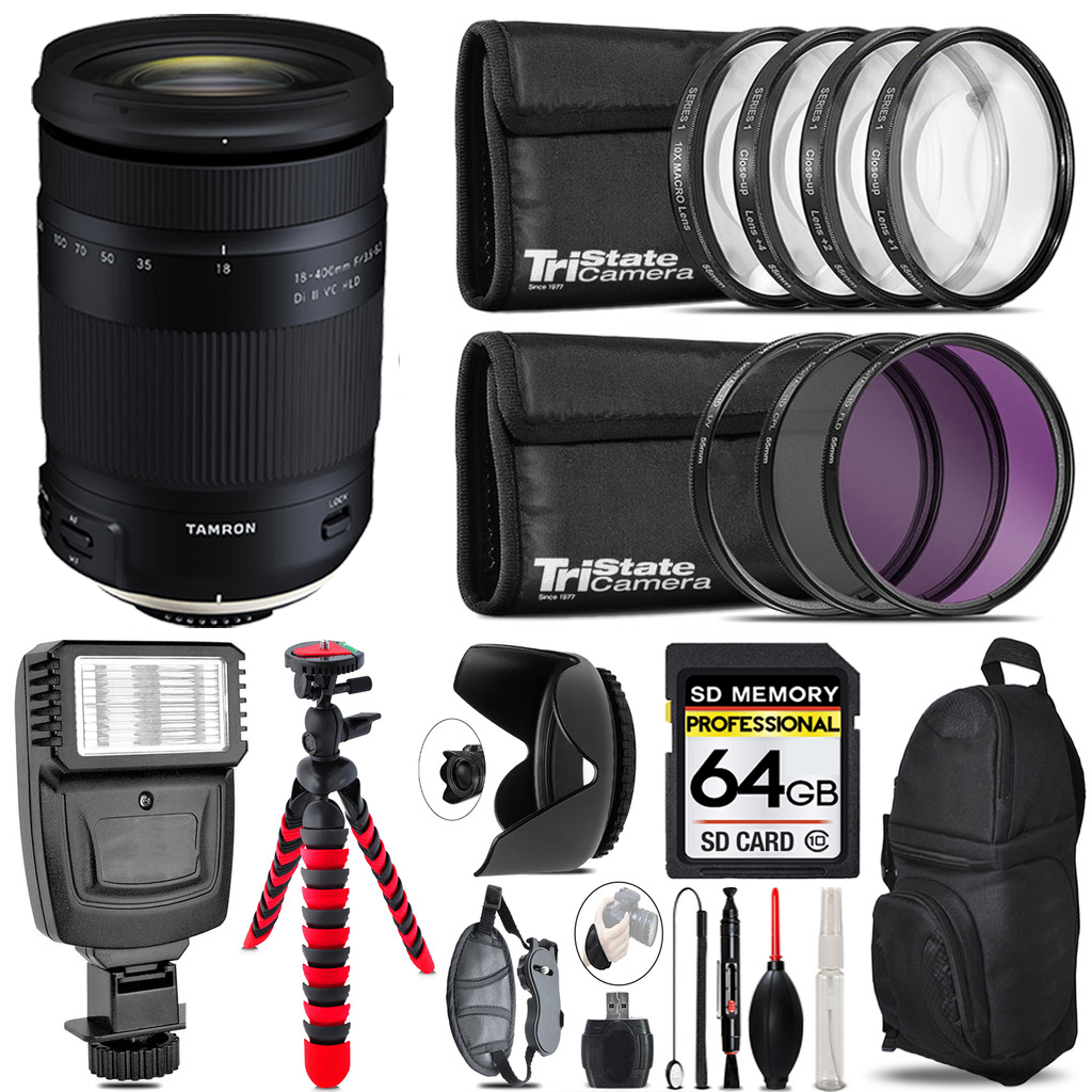 18-400mm F/3.5-6.3 DI-II VC HLD Zoom Lens (Canon) + Flash + Tripod & More - 64GB Accessory Kit (AFB028C-700) *FREE SHIPPING*