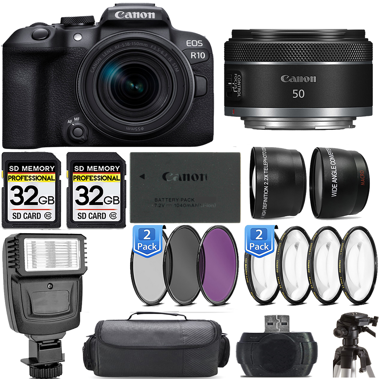 EOS R10 Camera + 18-150mm Lens + 50mm f/1.8 STM Lens + Flash - Kit *FREE SHIPPING*