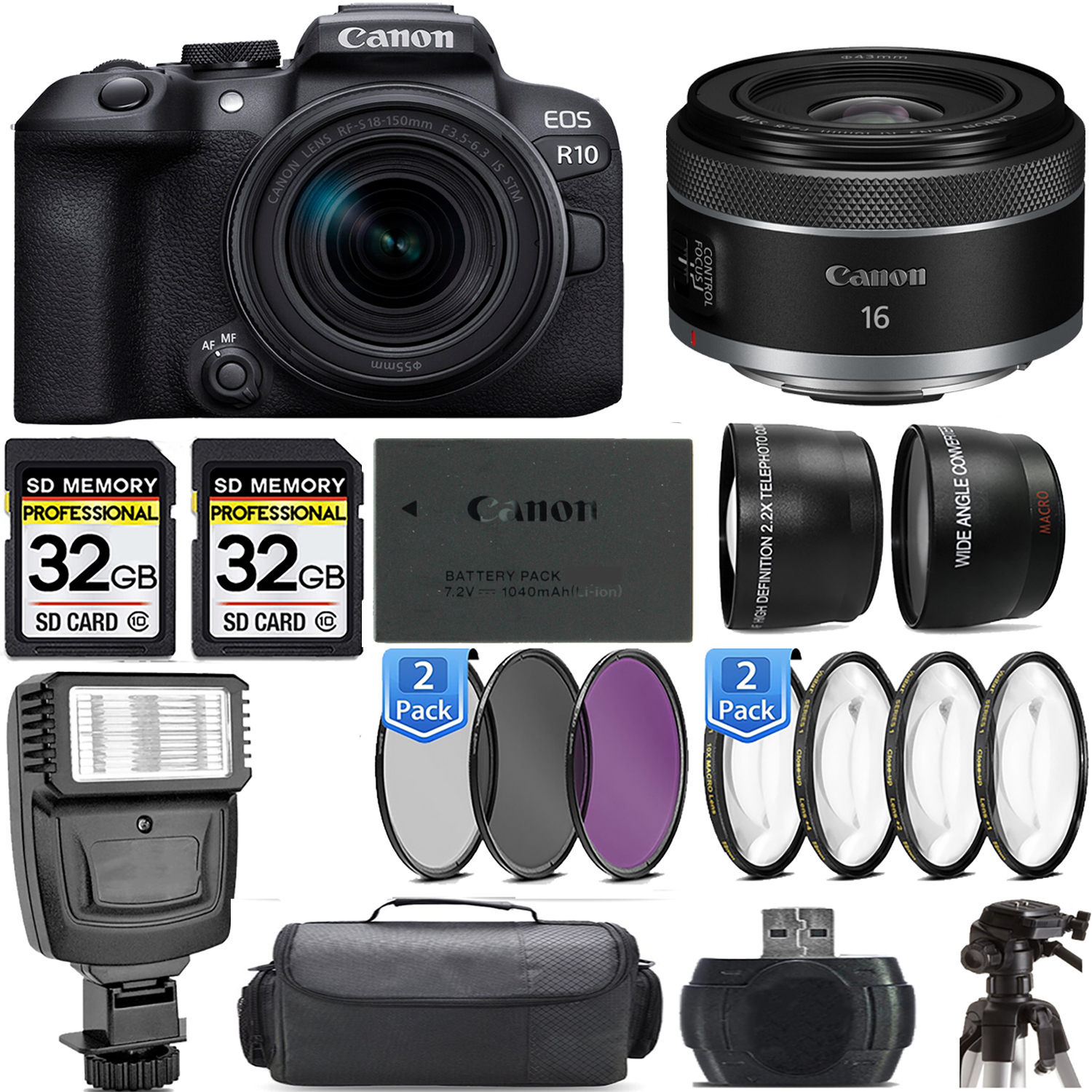 EOS R10 Camera + 18-150mm Lens + 16mm f/2.8 STM Lens + Flash - Kit *FREE SHIPPING*