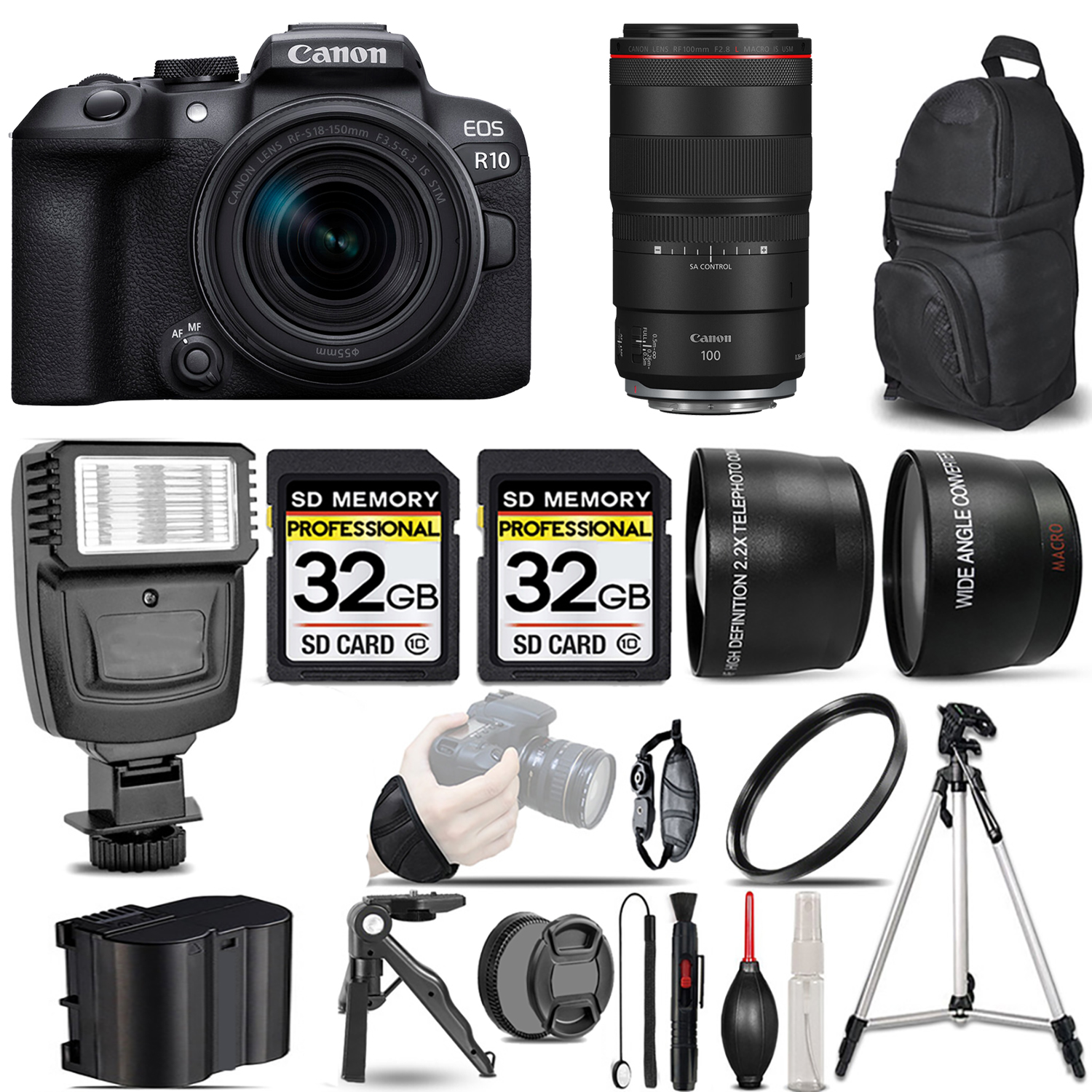 EOS R10 Camera + 18-150mm Lens + 100mm f/2.8 L IS USM Lens + Flash + 64GB - Kit *FREE SHIPPING*