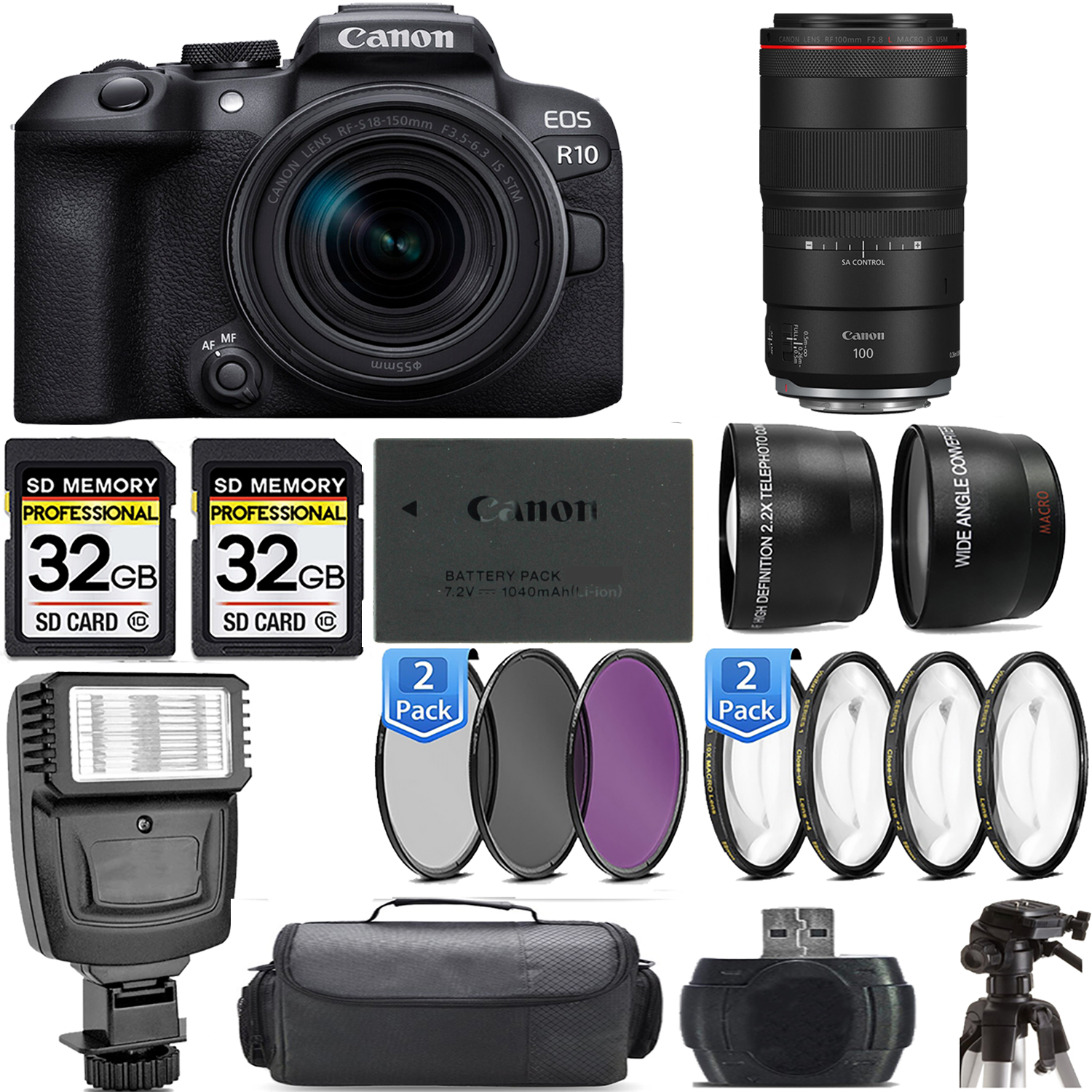 EOS R10 Camera + 18-150mm Lens + 100mm f/2.8 L Macro IS USM Lens + Flash - Kit *FREE SHIPPING*