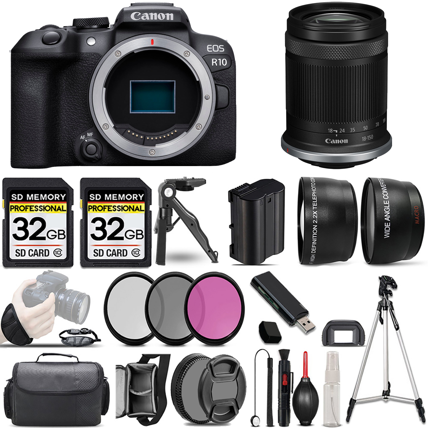 EOS R10 Camera + 18-150mm Lens + 3 Piece Filter Set + 64GB Mega Kit *FREE SHIPPING*