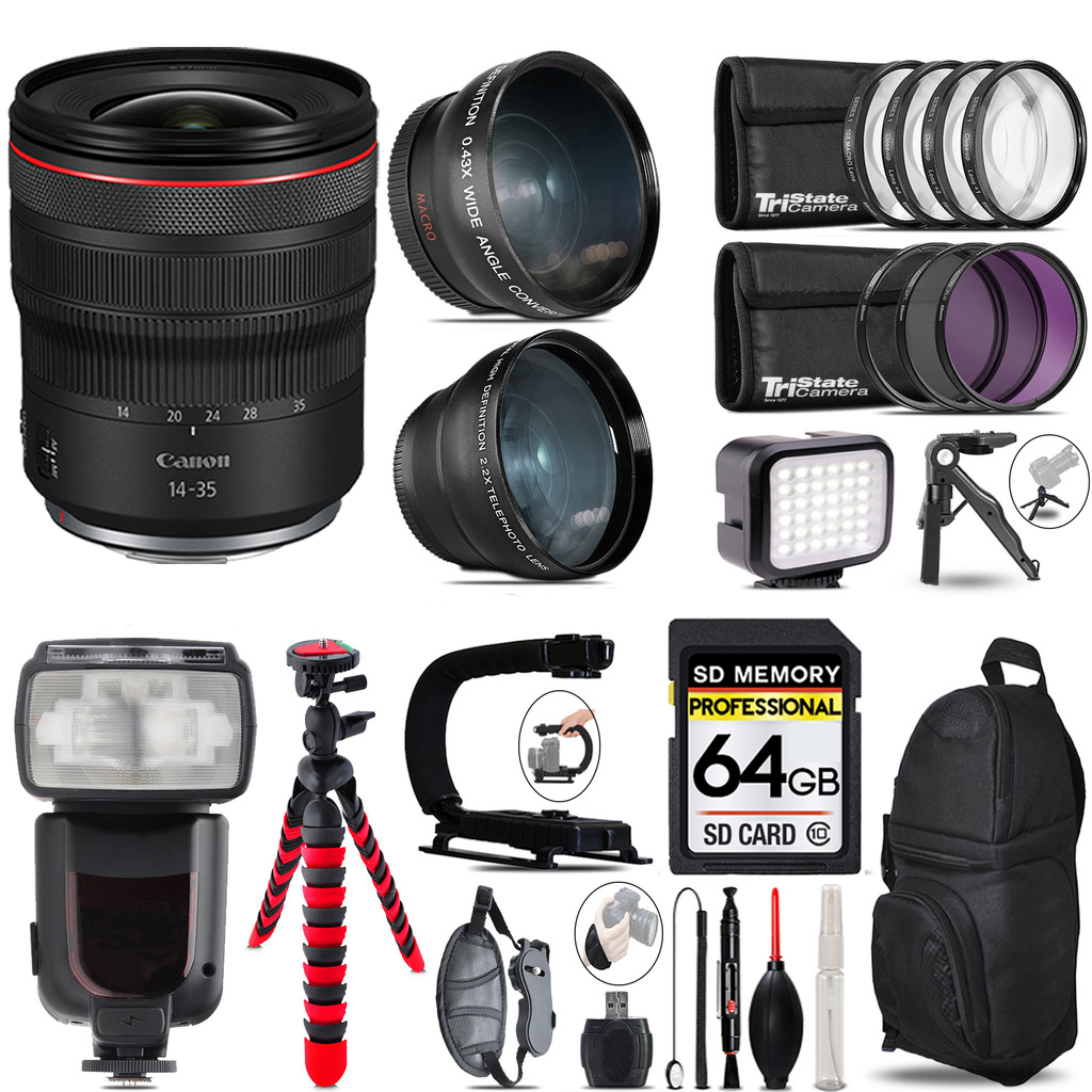 RF 14- 35mm f/4 L IS USM Lens + Pro Flash + LED Light + Tripod - 64GB Kit *FREE SHIPPING*