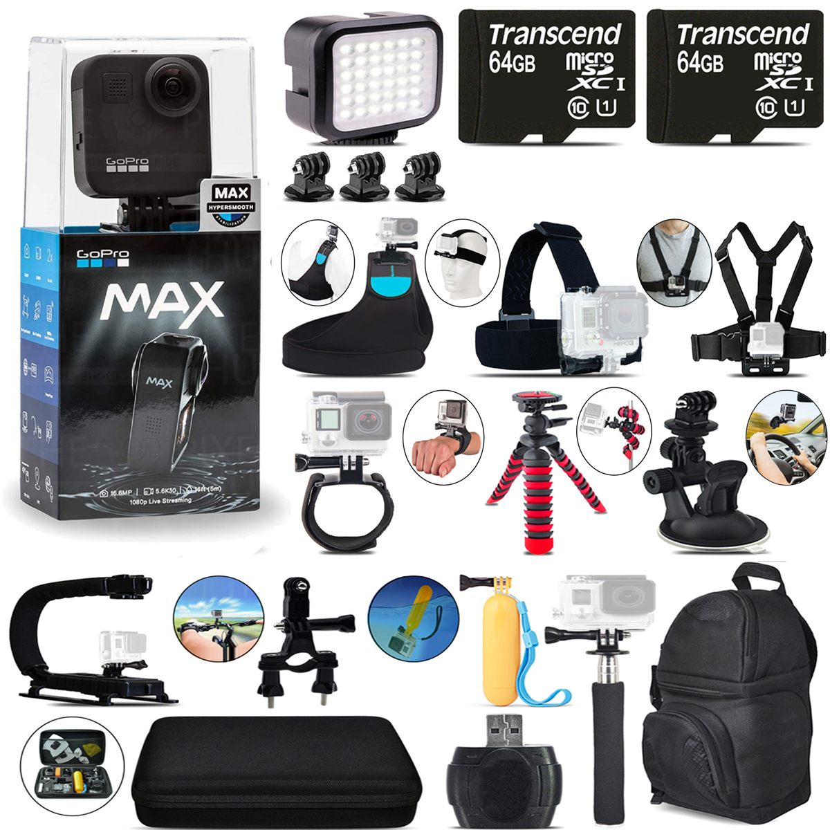 MAX 360 Action Camera + Bag + Flash +  Head & Chest Strap- LOADED Kit *FREE SHIPPING*