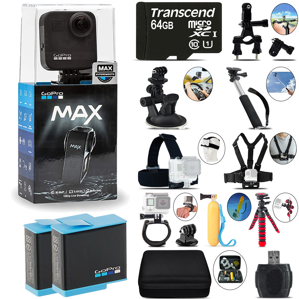 MAX 360 Action Camera + Extra Battery & Much More! - 64GB Kit *FREE SHIPPING*
