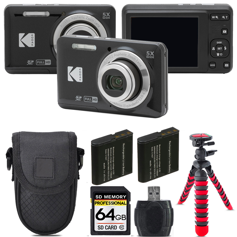 PIXPRO FZ55 Digital Camera (Black) + Extra Battery + Tripod + 64GB Kit *FREE SHIPPING*