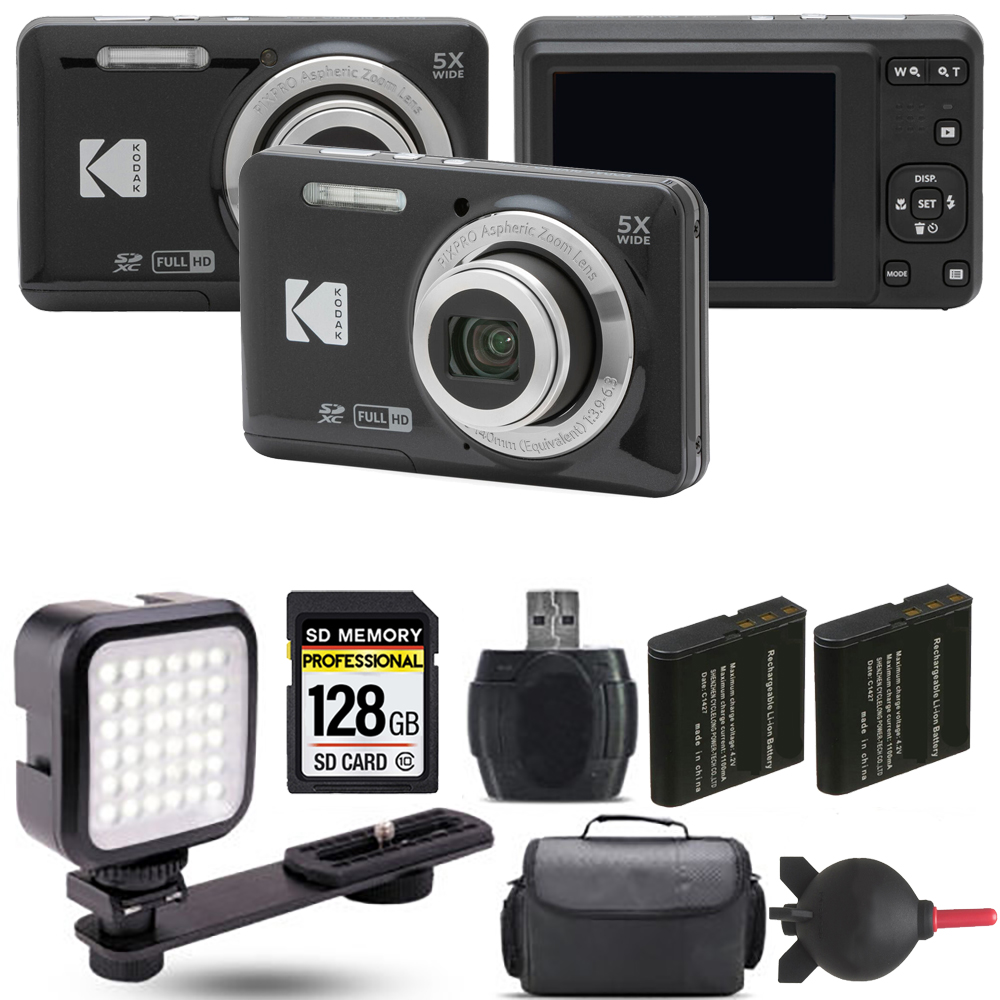 PIXPRO FZ55 Digital Camera (Black) + Extra Battery + LED - 128GB Kit *FREE SHIPPING*