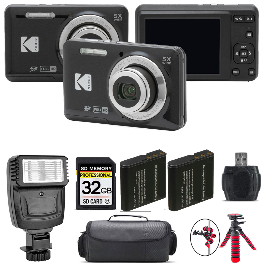 PIXPRO FZ55 Digital Camera (Black) + Extra Battery + Flash - 32GB Kit *FREE SHIPPING*